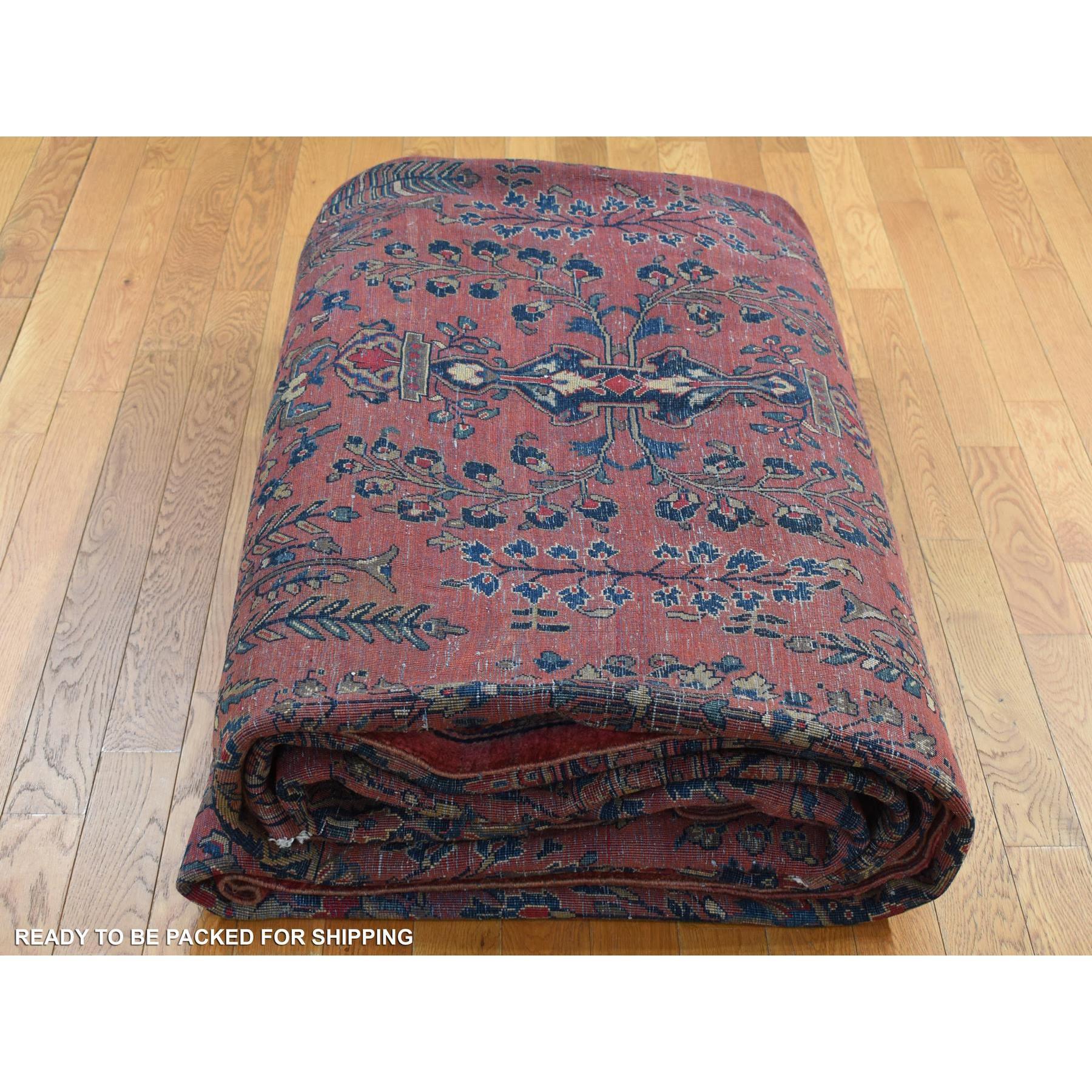 Red Antique Persian Sarouk Clean Even Wear Pure Wool Hand Knotted Oversized Rug For Sale 2