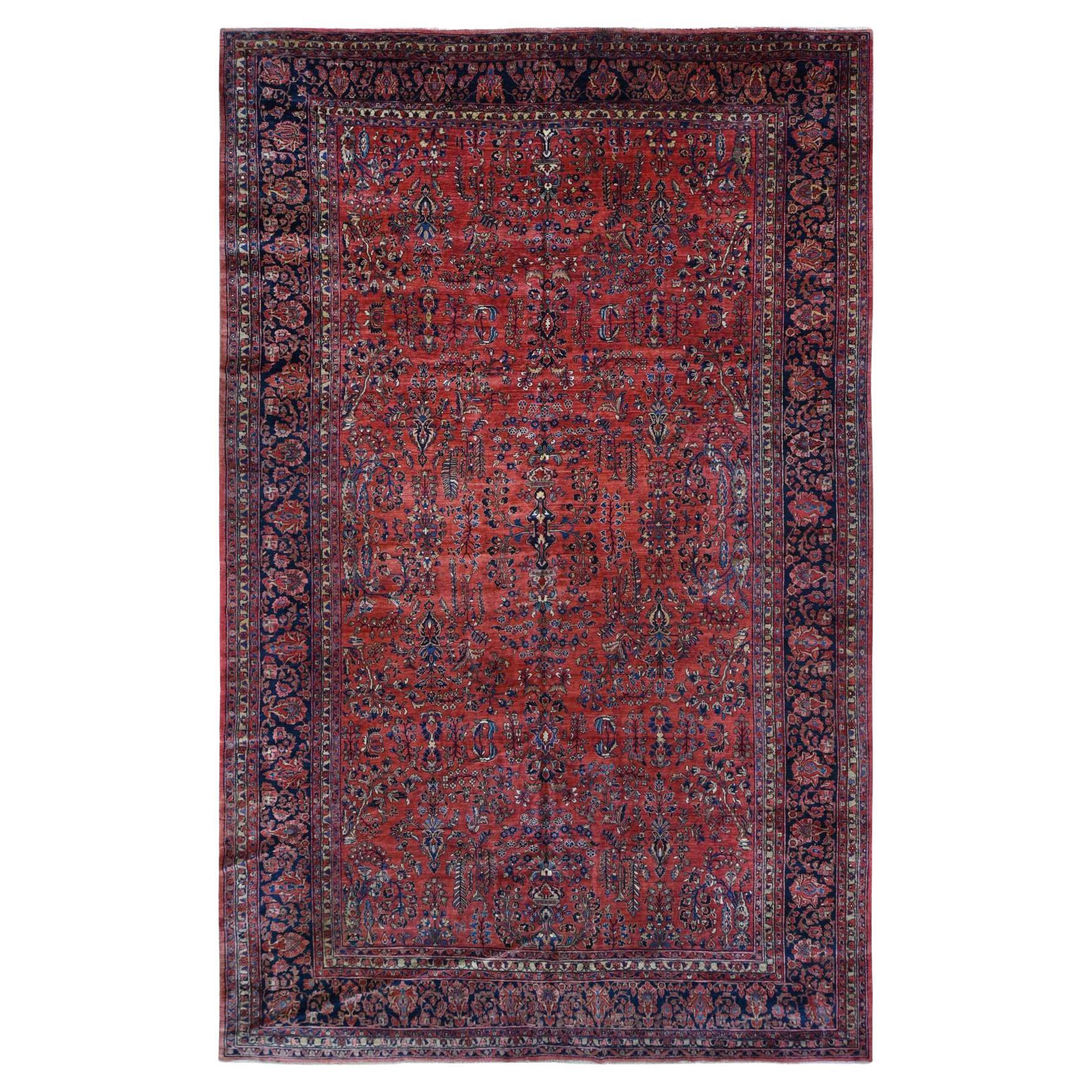 Red Antique Persian Sarouk Clean Even Wear Pure Wool Hand Knotted Oversized Rug For Sale