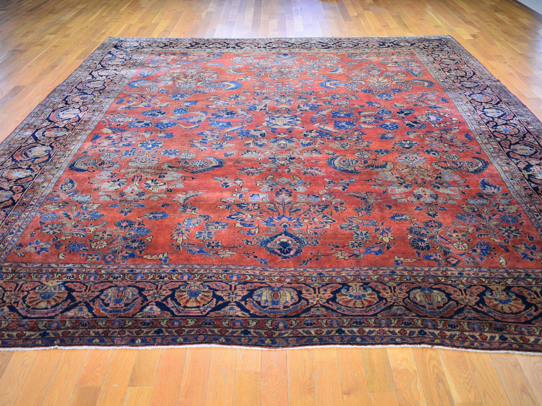 Medieval Red Antique Persian Sarouk Even Wear Clean And Soft Hand Knotted Oriental Rug