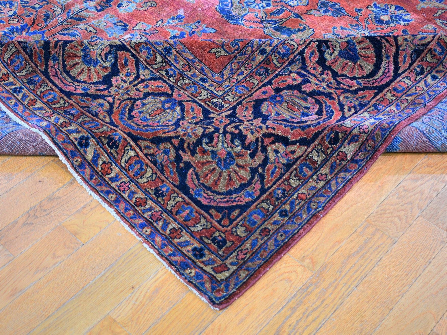 Wool Red Antique Persian Sarouk Even Wear Clean And Soft Hand Knotted Oriental Rug