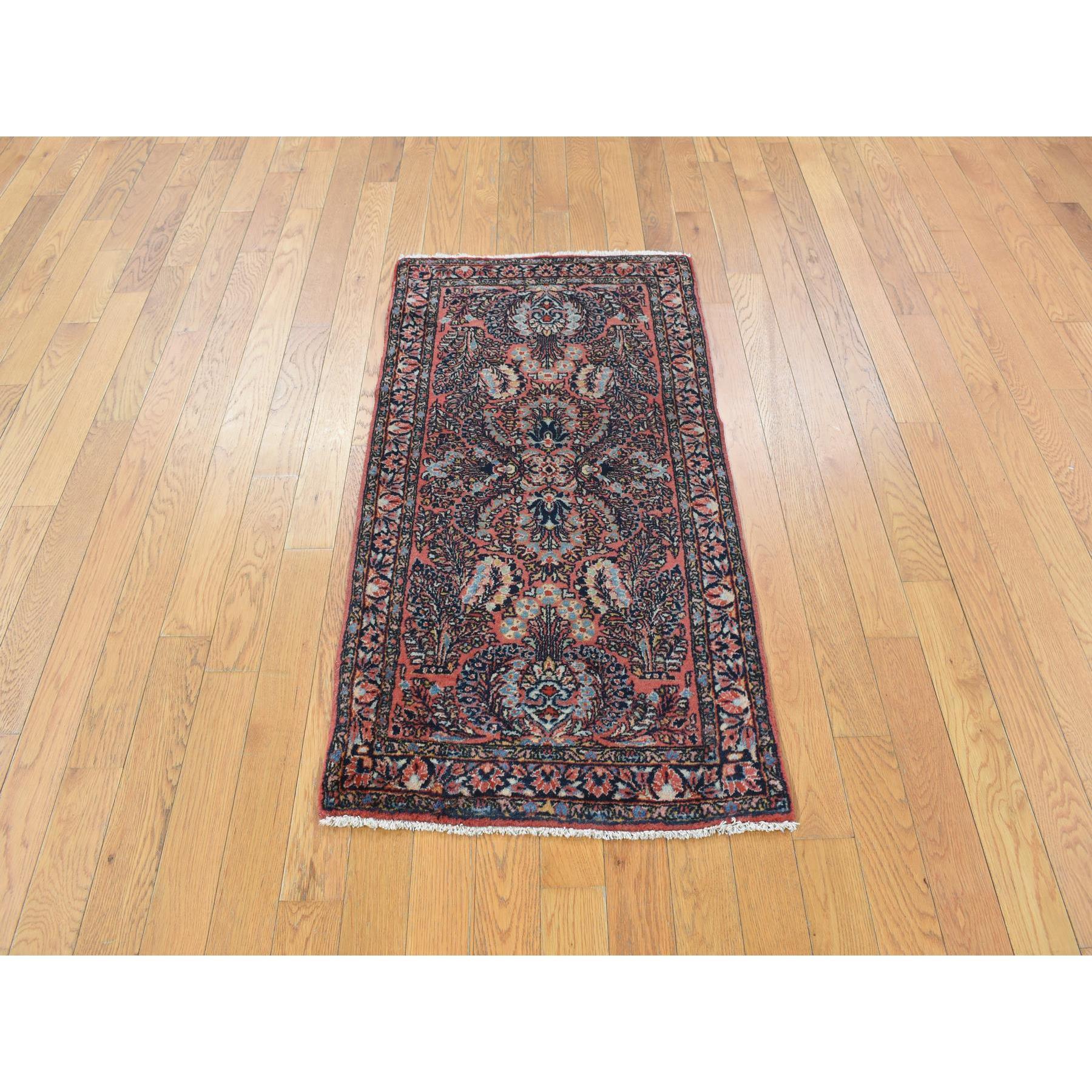 Medieval Red Antique Persian Sarouk Full Pile Clean and Soft Hand Knotted Mat Rug 2'1