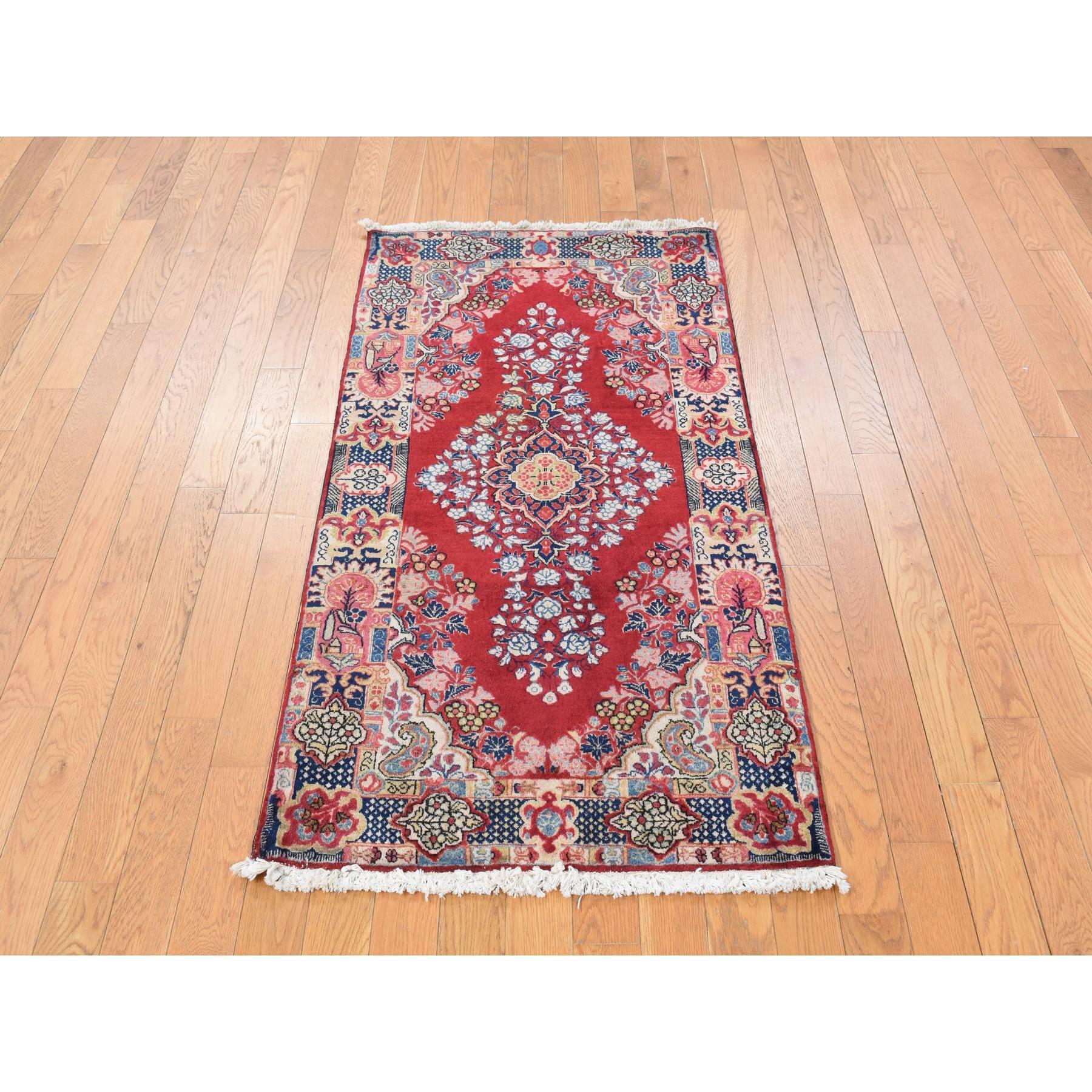 Medieval Red Antique Persian Sarouk Full Pile Clean and Soft Hand Knotted Rug 2'6