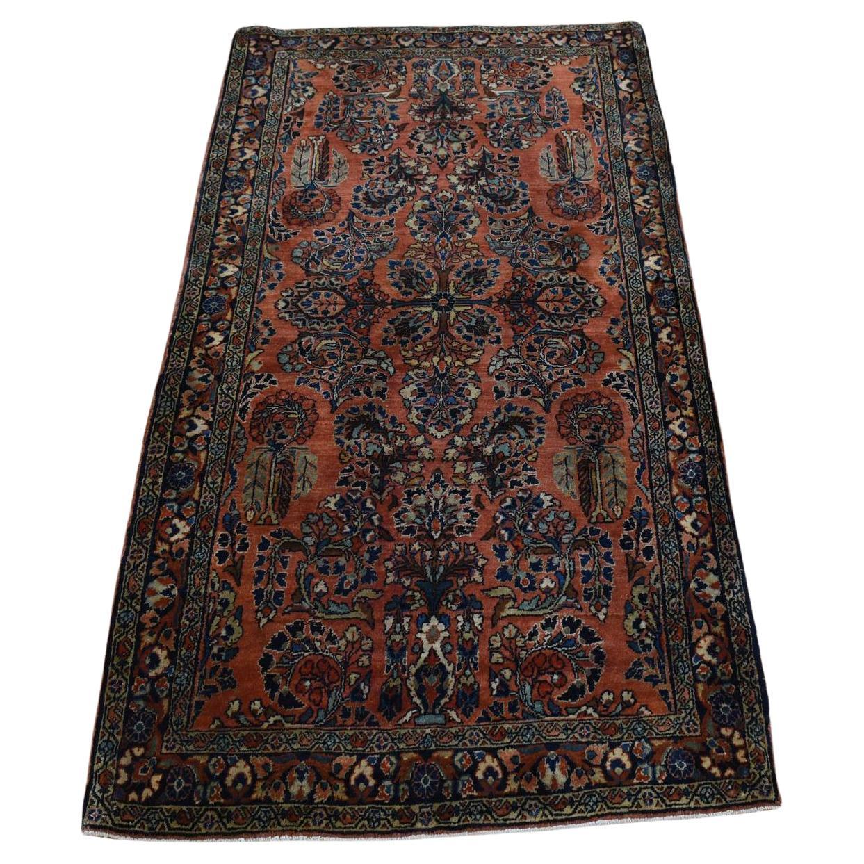 Roter antiker persischer Sarouk-Teppich in Rot, voller Flor, sauber und weich, handgeknüpft, 2'6"x5' im Angebot