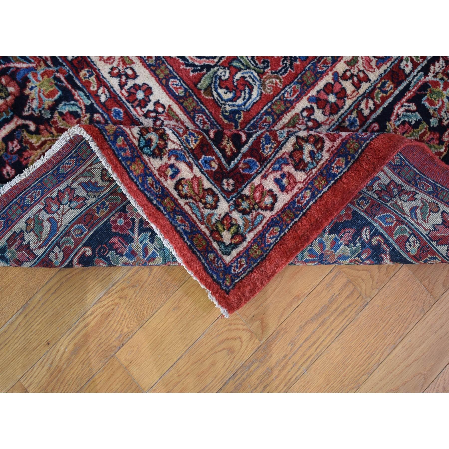 Red Antique Persian Sarouk Full Pile Hand Full Pile Hand Knotted Pure Wool Rug In Good Condition For Sale In Carlstadt, NJ