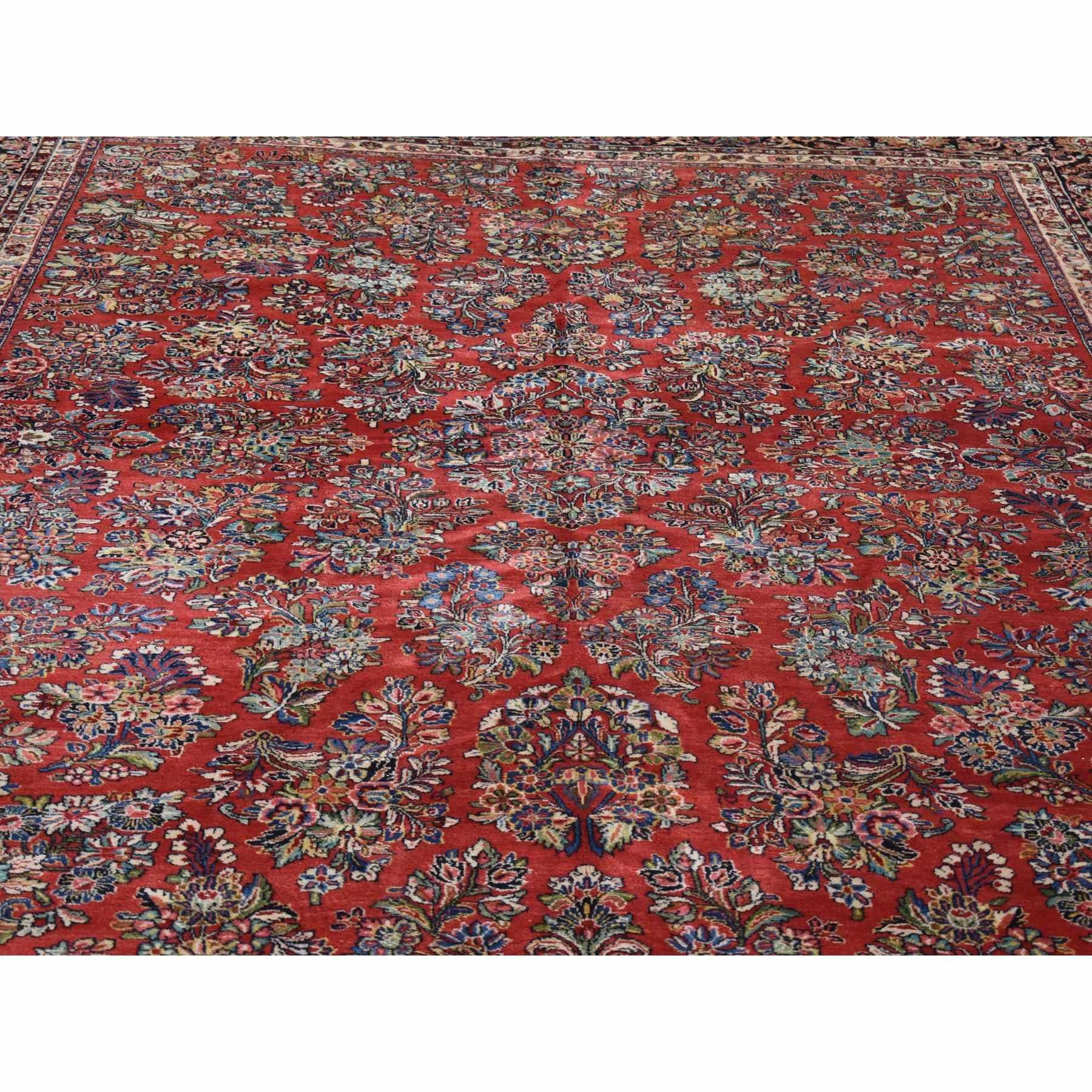 Red Antique Persian Sarouk Full Pile Hand Full Pile Hand Knotted Pure Wool Rug For Sale 1
