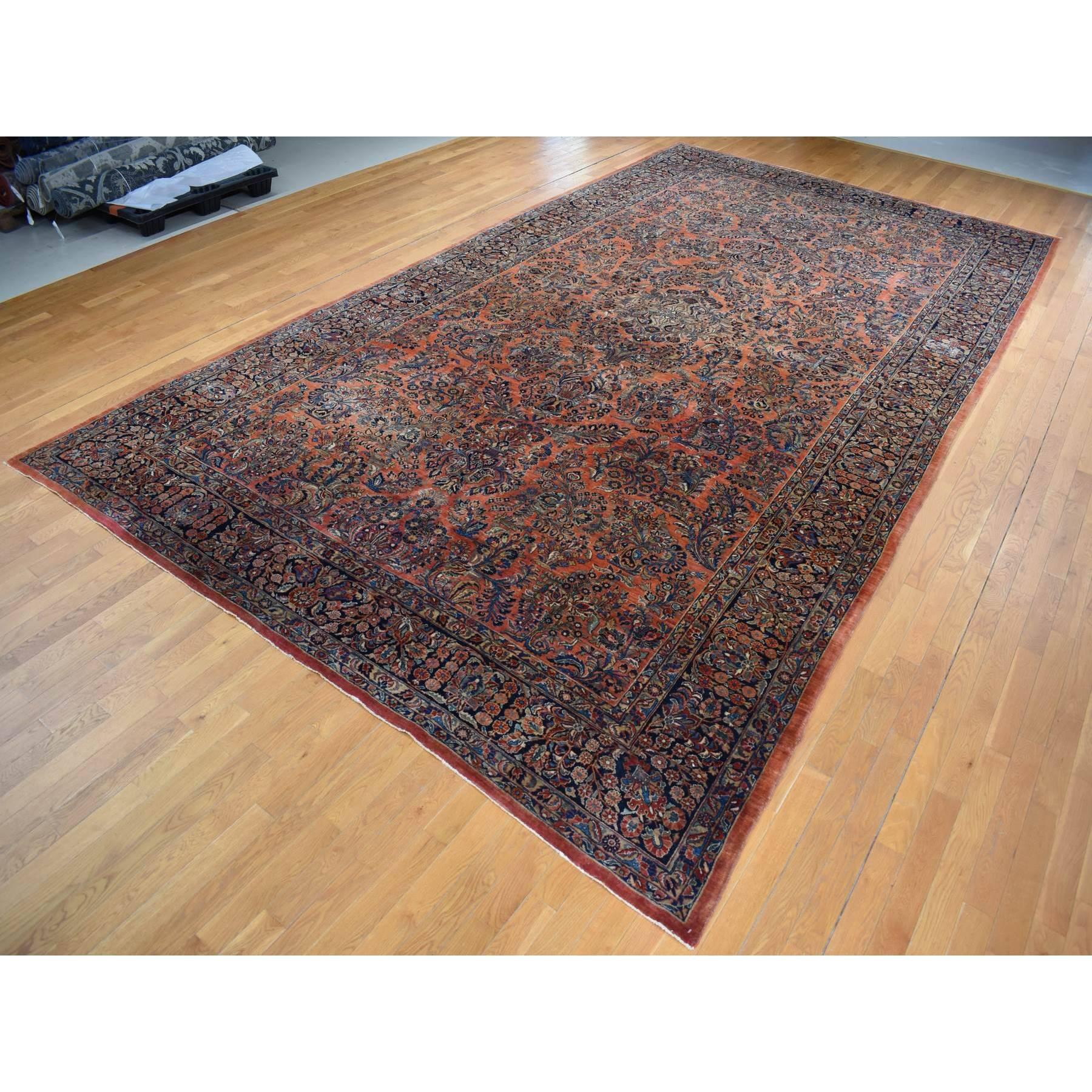 Medieval Red Antique Persian Sarouk Pure Wool Full Pile Hand Knotted Clean and Soft Rug For Sale
