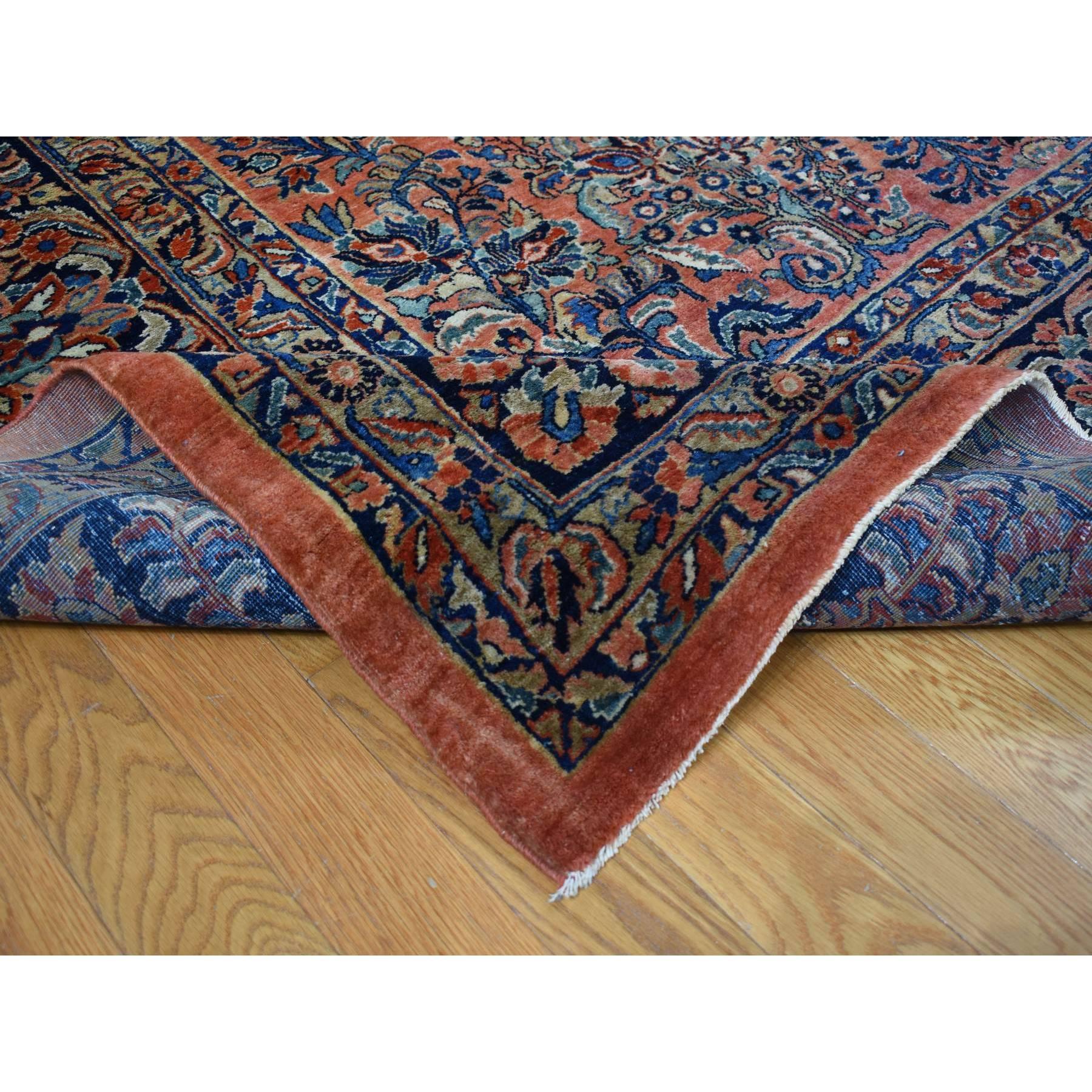 Red Antique Persian Sarouk Pure Wool Full Pile Hand Knotted Clean and Soft Rug In Fair Condition For Sale In Carlstadt, NJ