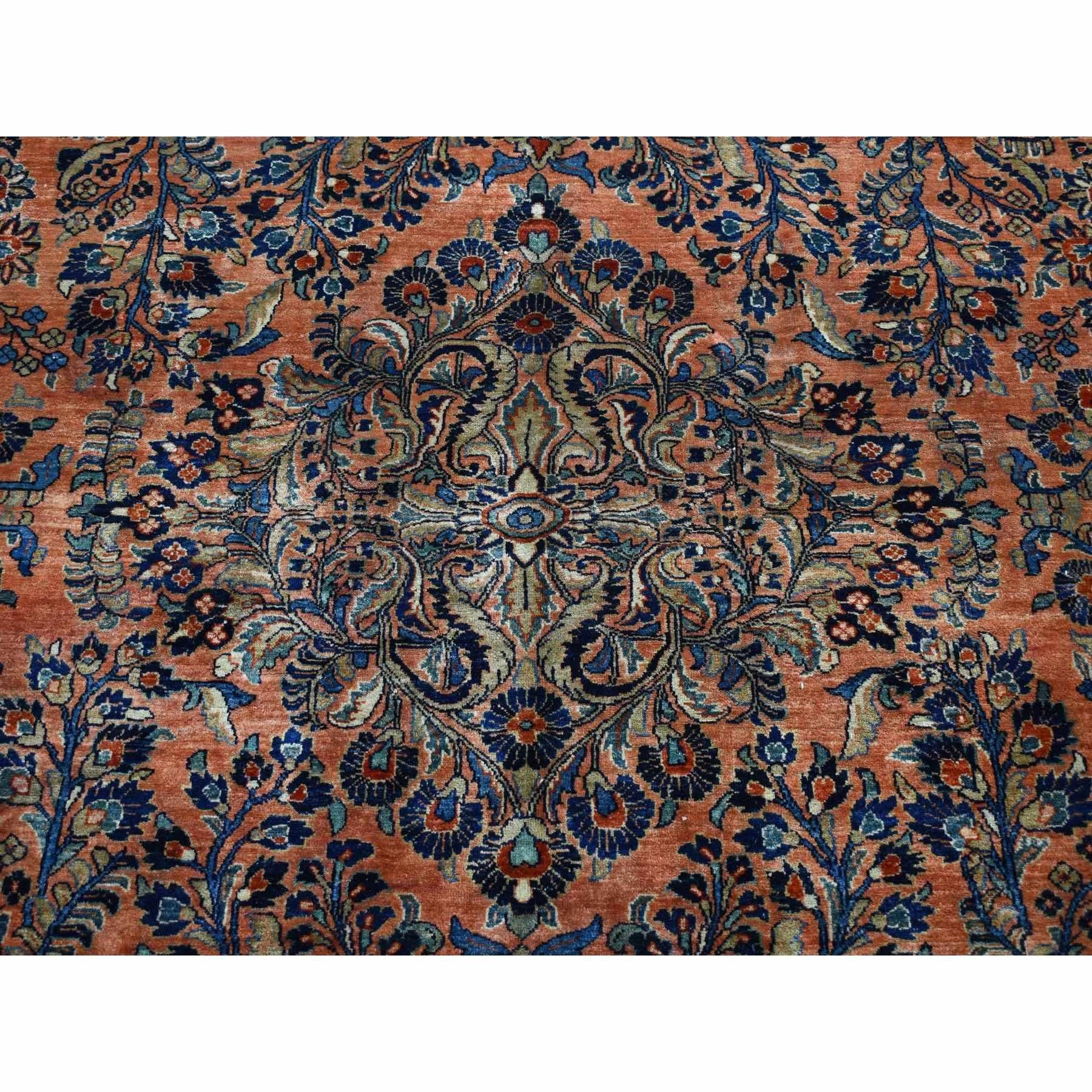 Red Antique Persian Sarouk Pure Wool Full Pile Hand Knotted Clean and Soft Rug For Sale 2