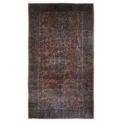 Roter antiker persischer Sarouk-Teppich aus reiner Wolle mit Vollflor, handgeknüpft