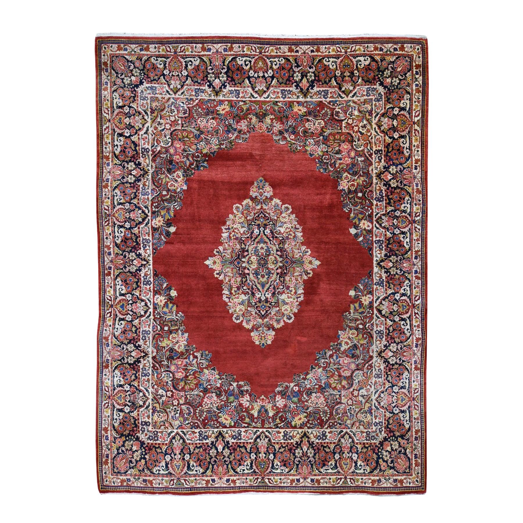 Red Antique Persian Sarouk Pure Wool Full Pile Hand Knotted Oriental Rug