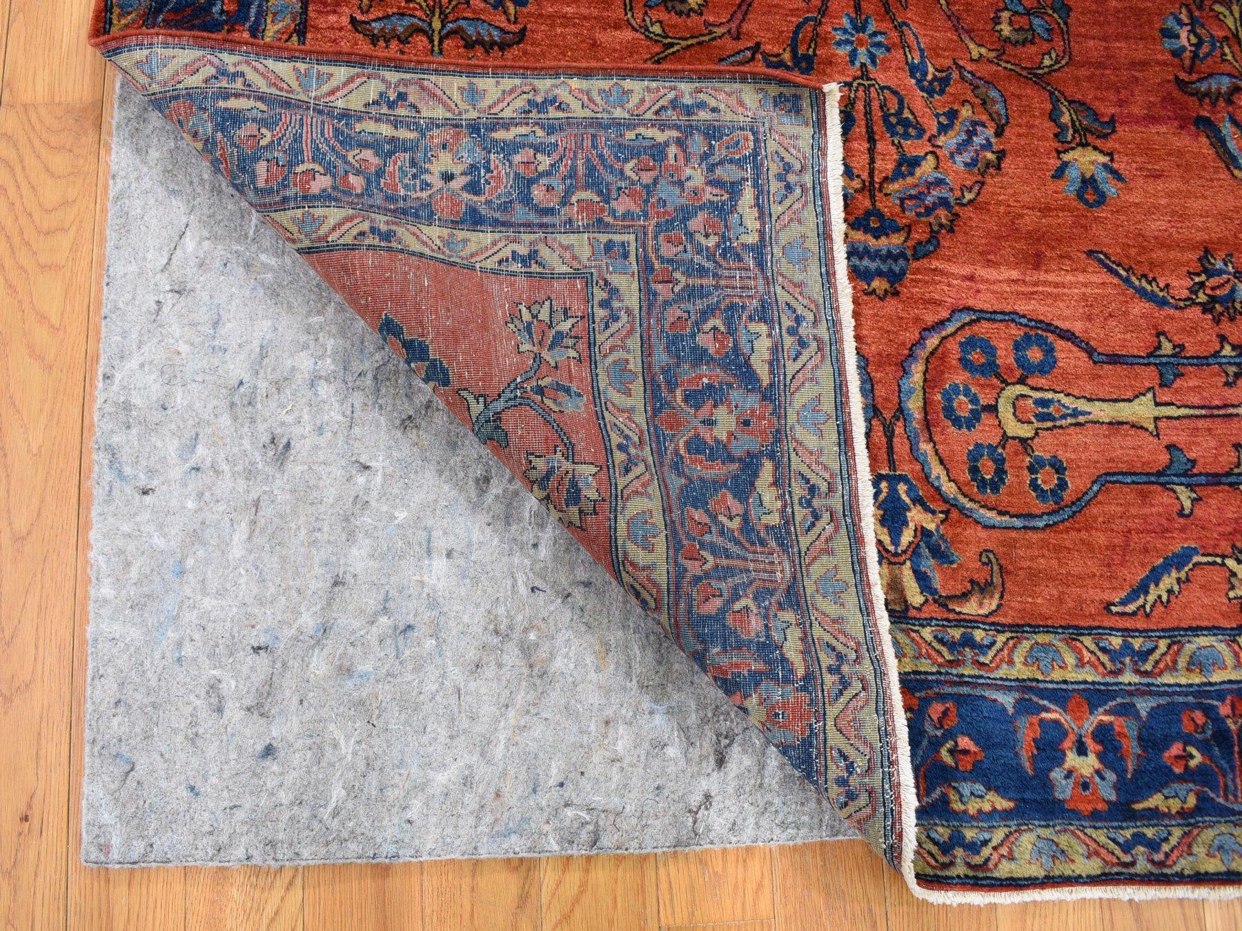 Medieval Red Antique Persian Sarouk Some Wear Hand Knotted Oriental Rug , 4'3