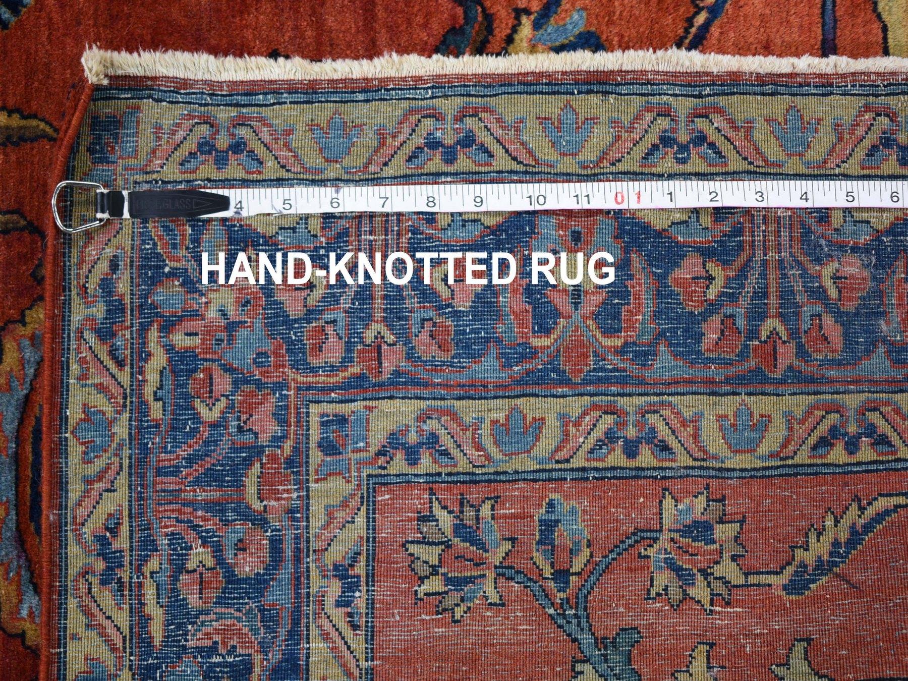 Wool Red Antique Persian Sarouk Some Wear Hand Knotted Oriental Rug , 4'3