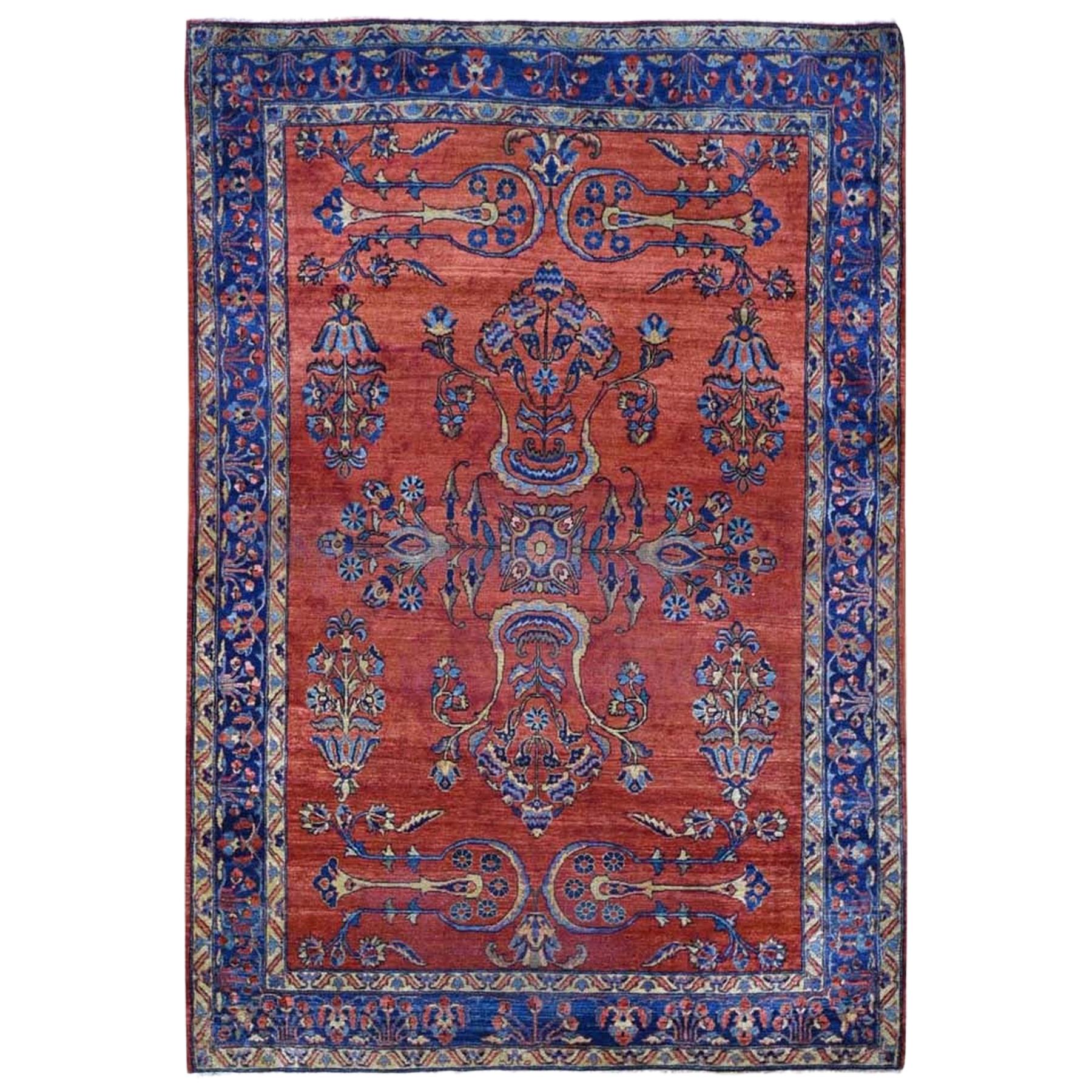 Red Antique Persian Sarouk Some Wear Hand Knotted Oriental Rug , 4'3" x 6'3" For Sale
