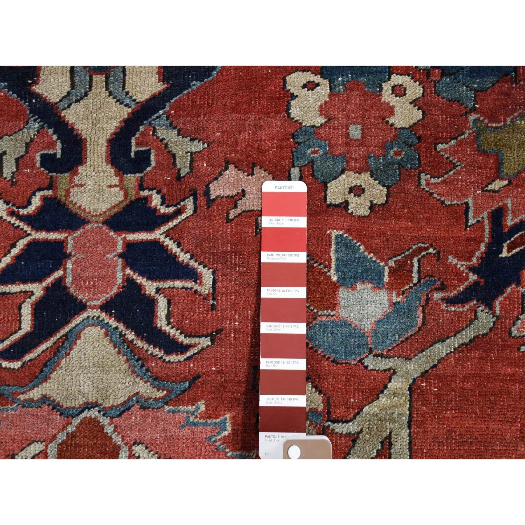 Red Antique Persian Serapi Heriz Flower Design Pure Wool Clean Hand Knotted Rug 2
