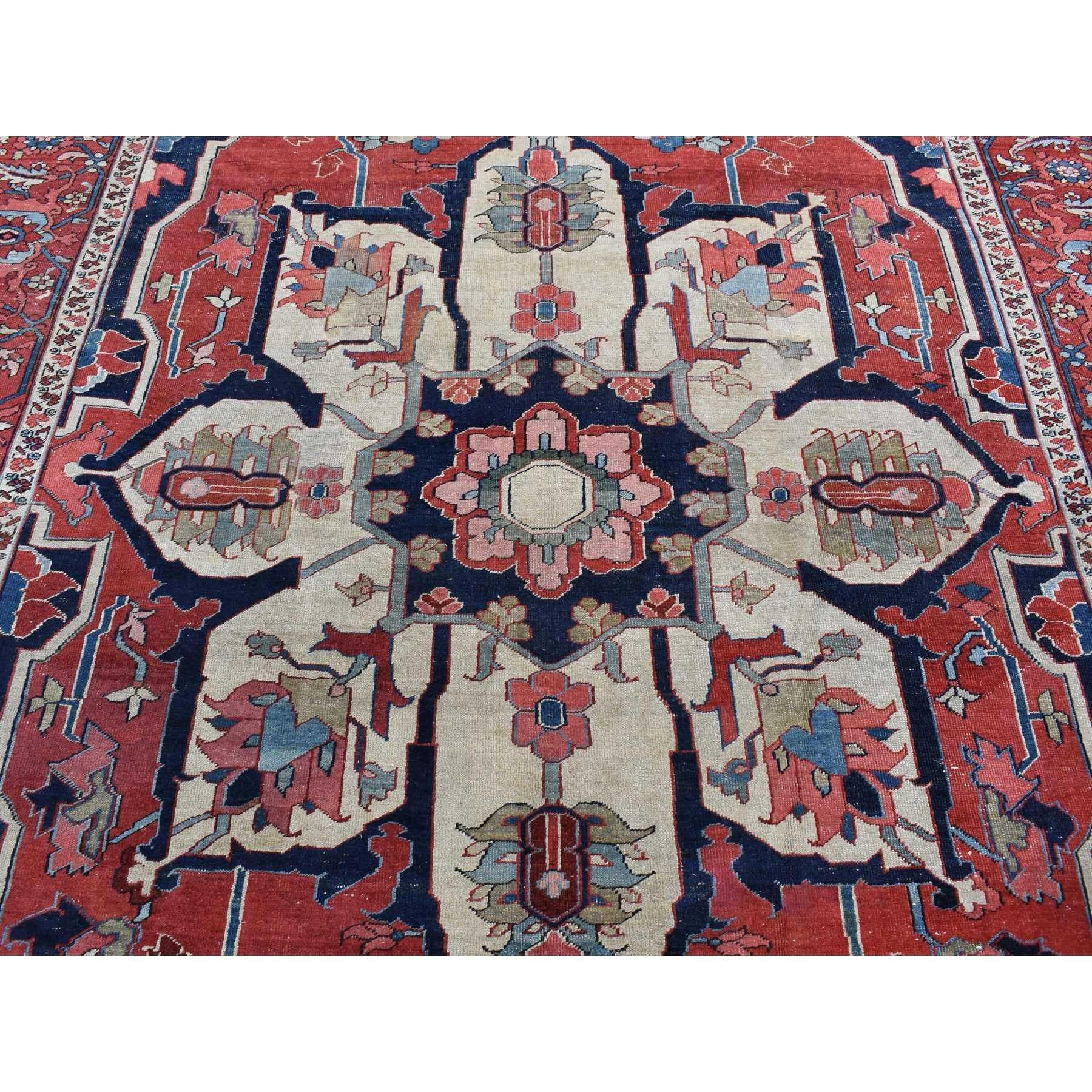 Red Antique Persian Serapi Heriz Flower Design Pure Wool Clean Hand Knotted Rug 3