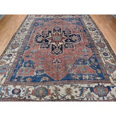 Red Antique Zoroastrian Serapi Heris Wool Hand Knotted Even Wear Rug 11'3"x15'3"