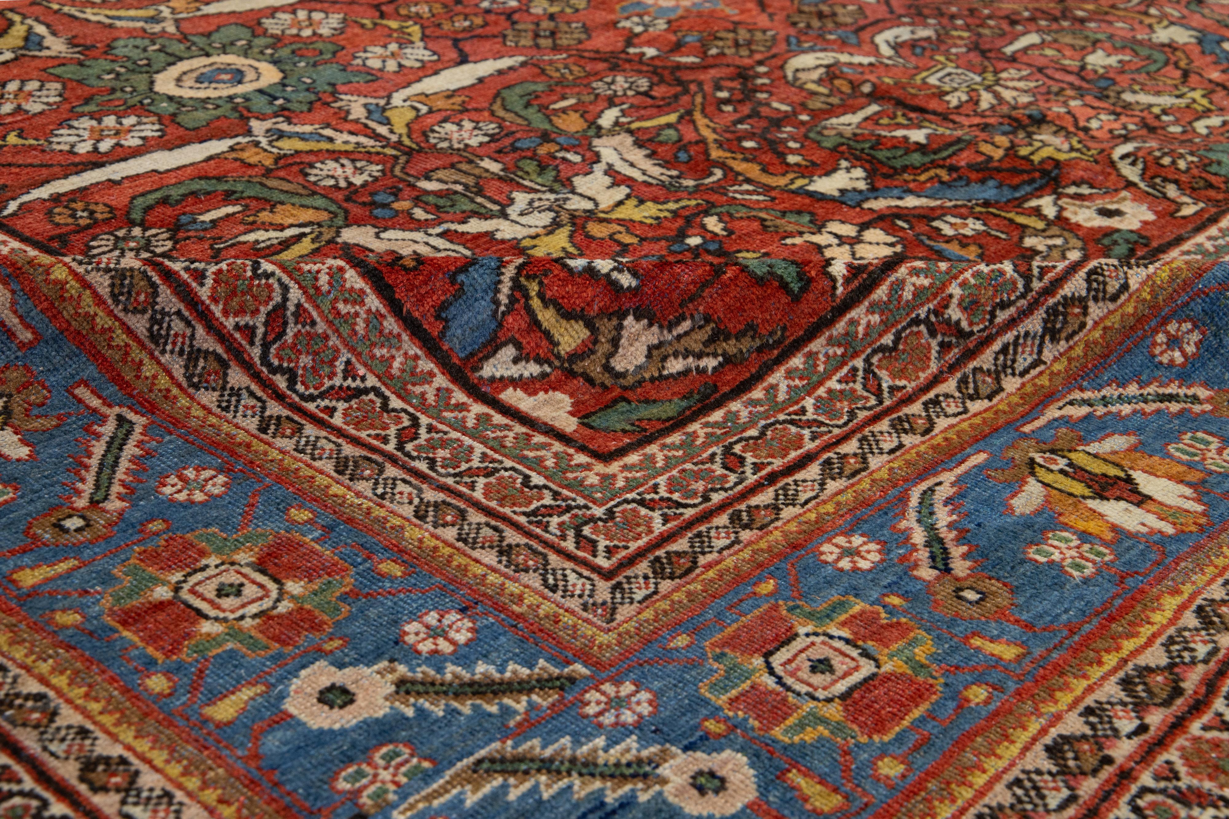 Tapis persan ancien Sultanabad en laine rouge fait à la main avec motif sur toute la surface en vente 3