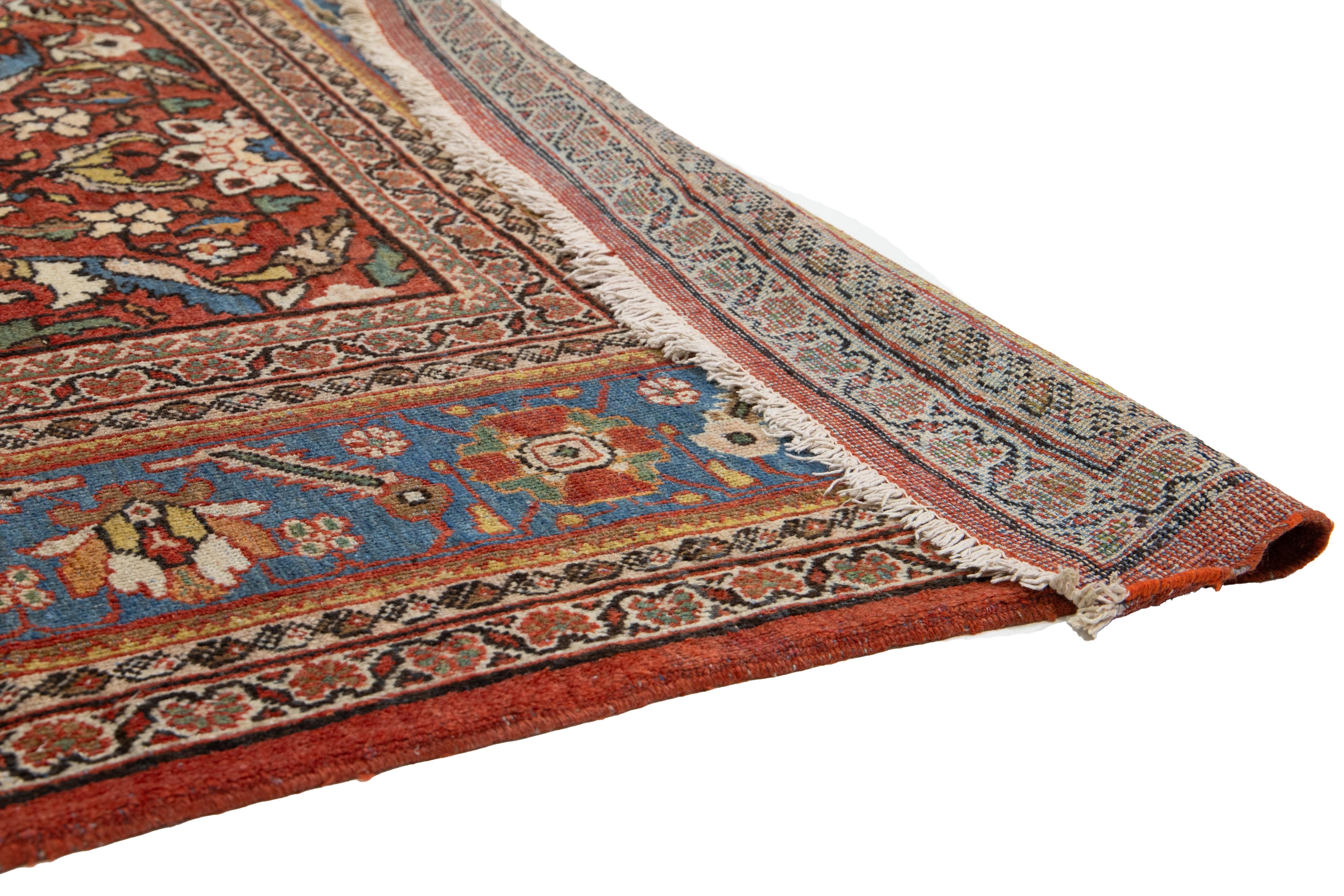 Noué à la main Tapis persan ancien Sultanabad en laine rouge fait à la main avec motif sur toute la surface en vente