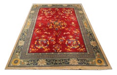 Red Antique Rug, Art Deco Vintage Rug Oriental Handmade Carpet Chinese Rug CHR6