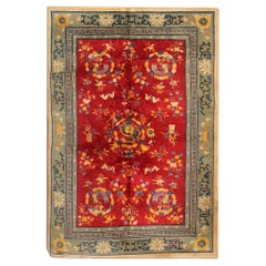 Red Antique Rug, Art Deco Vintage Rug Oriental Handmade Carpet Chinese Rug CHR6 