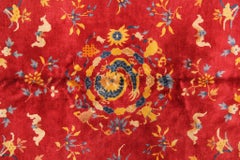Red Antique Rug, Art Deco Vintage Rug Oriental Handmade Carpet Chinese Rugs