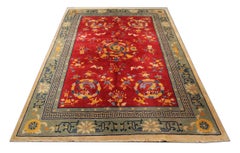 Red Antique Rug, Art Deco Vintage Rug Oriental Handmade Carpet Chinese Rugs