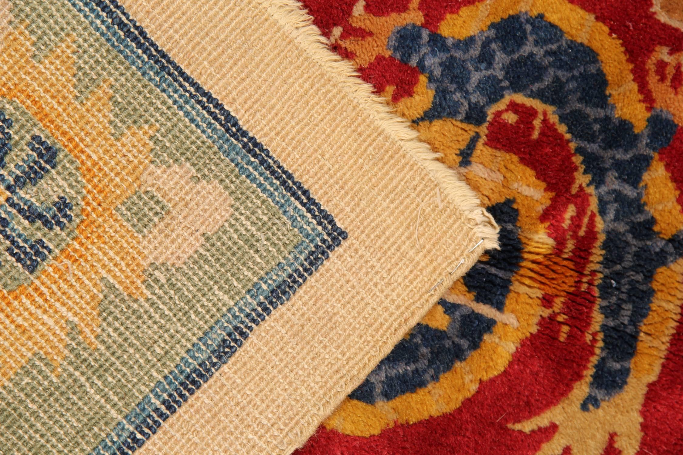 Roter antiker Teppich:: Art Deco Vintage Teppich Orientalischer handgefertigter Teppich Chinesische Teppiche (Handgewebt) im Angebot