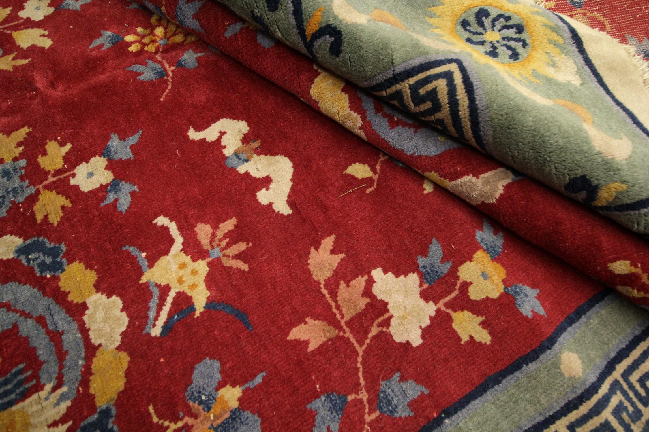 Roter antiker Teppich:: Art Deco Vintage Teppich Orientalischer handgefertigter Teppich Chinesische Teppiche im Angebot 2