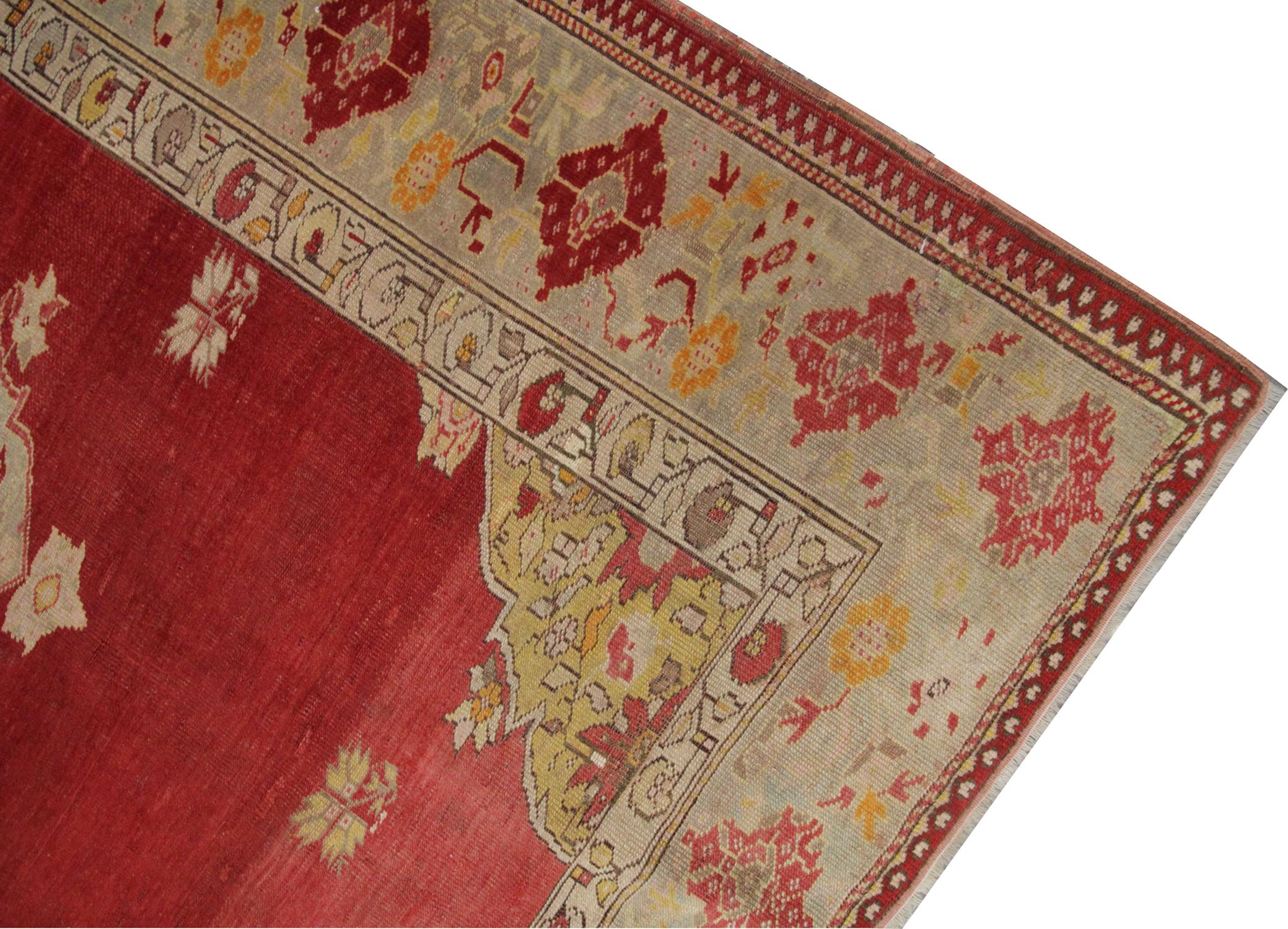 Tribal Red Antique Rug Borlou Turkish Rug, Handwoven Carpet, Wool Oriental Rug For Sale