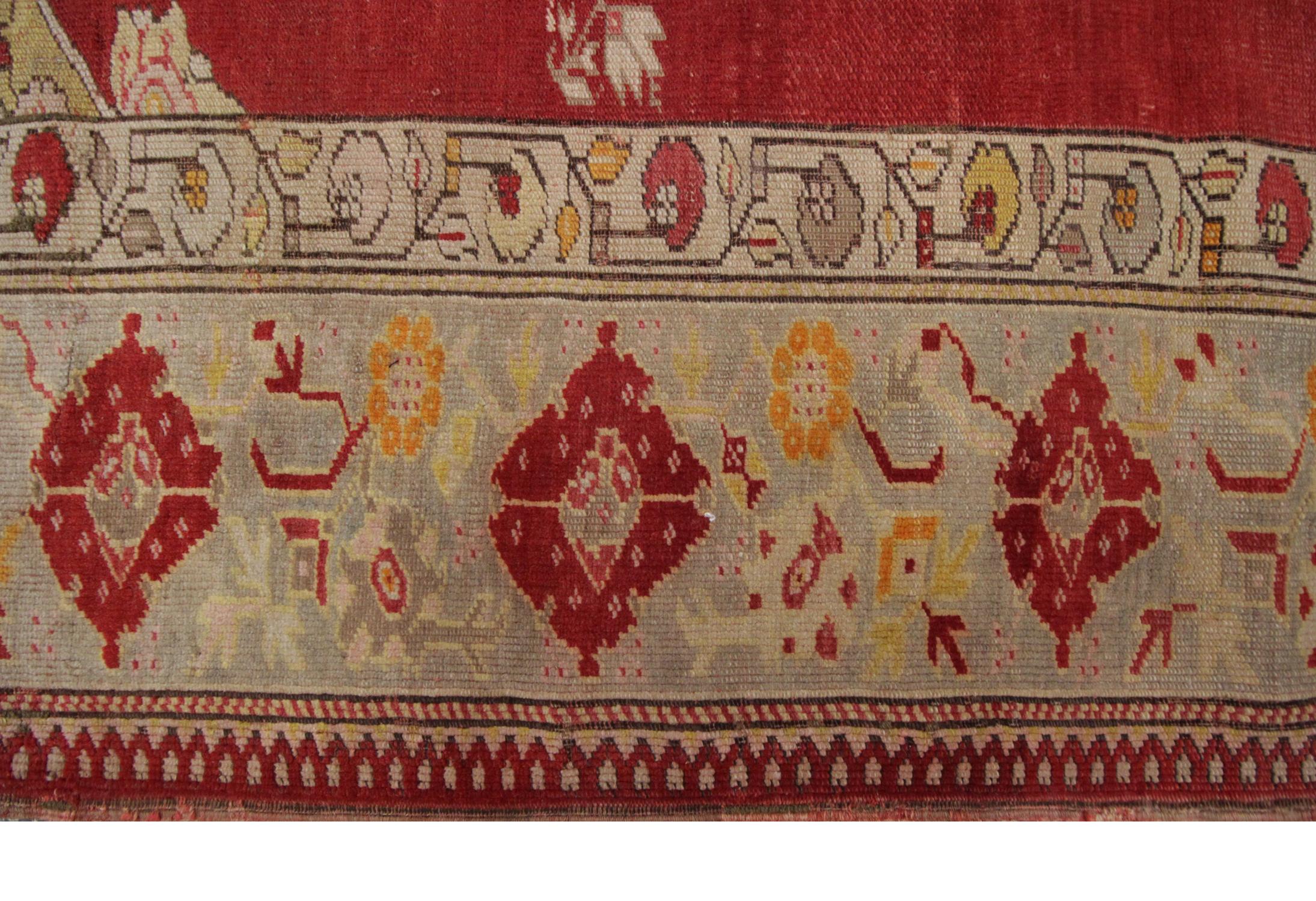 Hand-Crafted Red Antique Rug Borlou Turkish Rug, Handwoven Carpet, Wool Oriental Rug For Sale