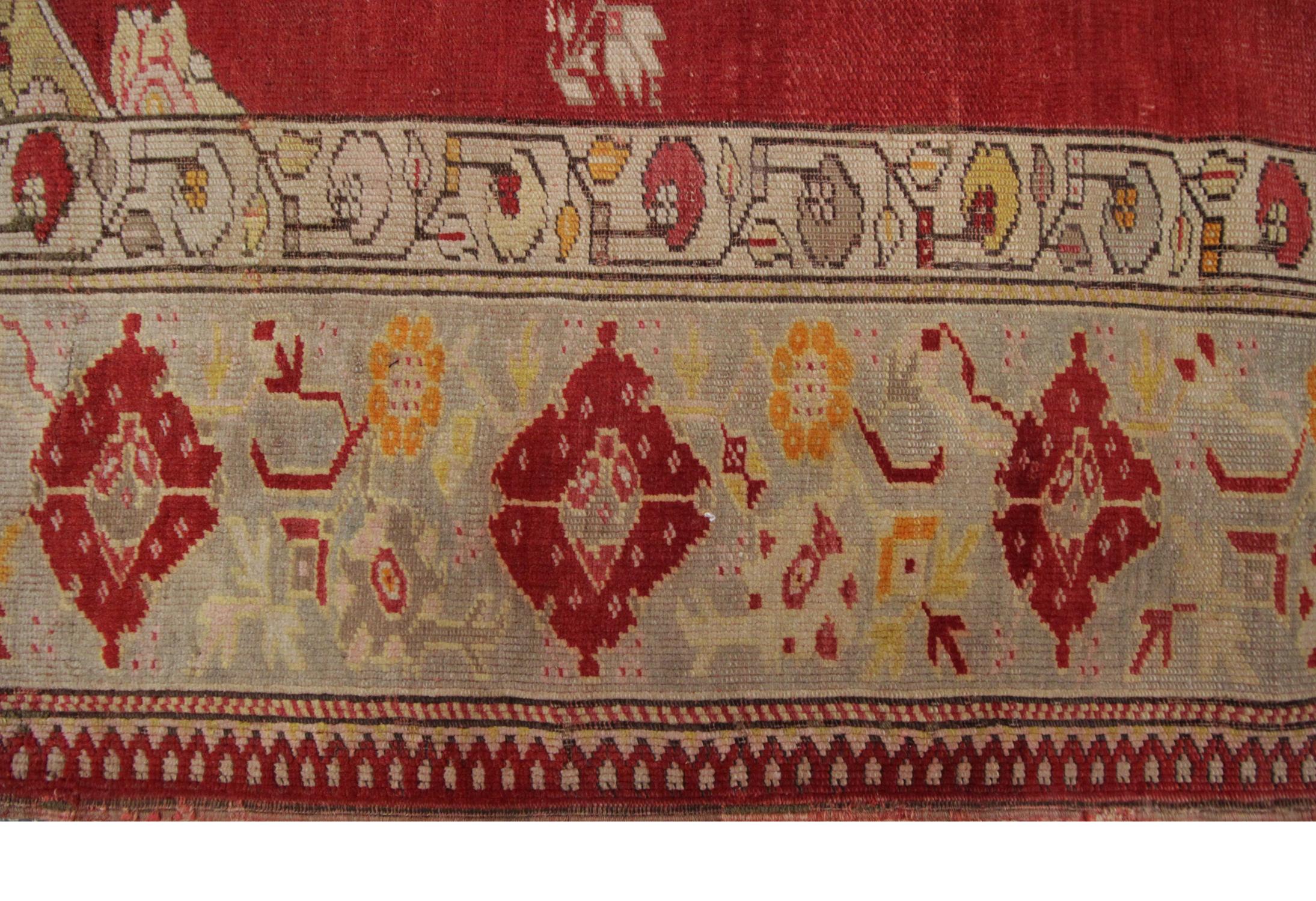 Vegetable Dyed Red Antique Rug Borlou Turkish Rug, Handwoven Carpet, Wool Oriental Rug For Sale
