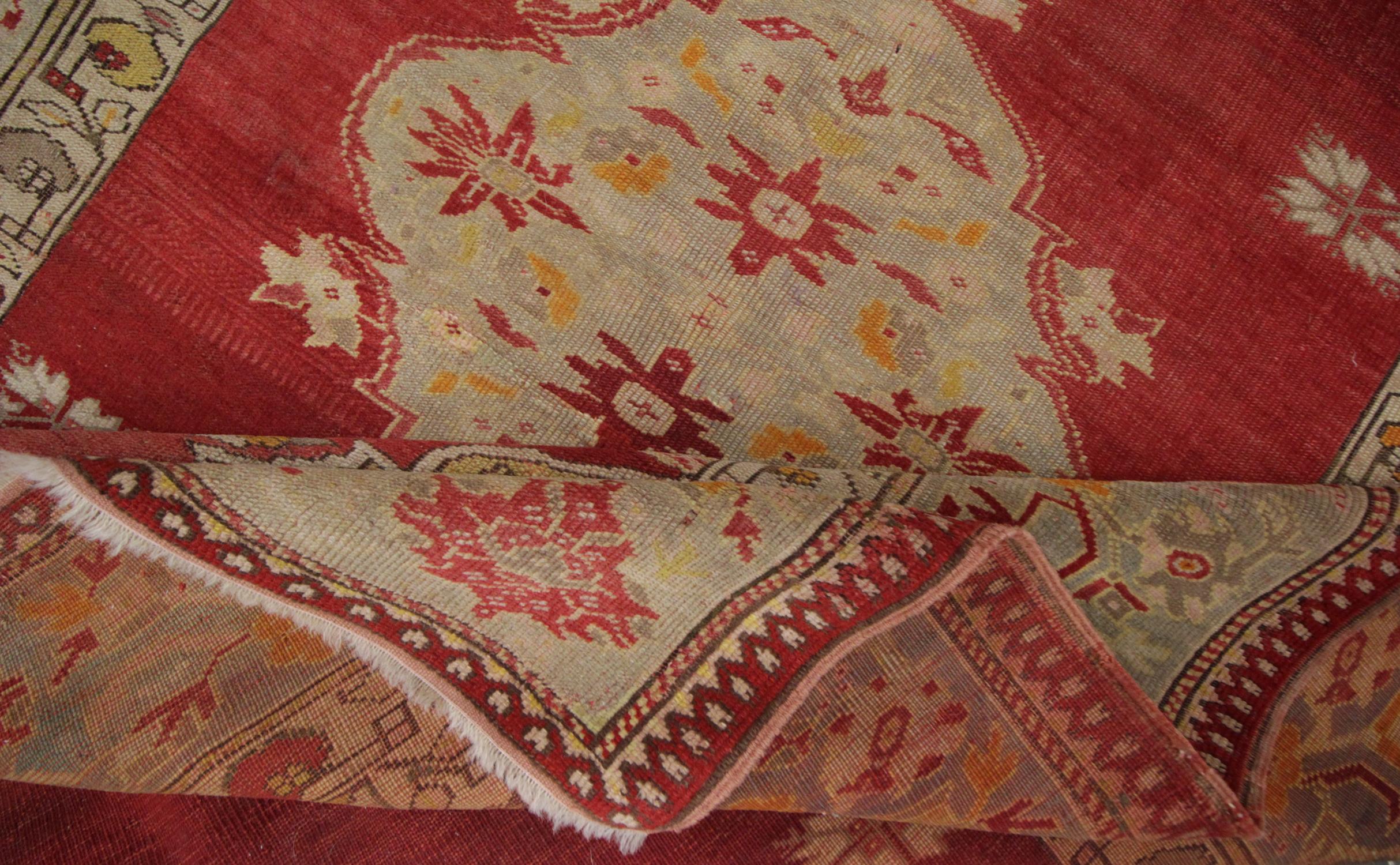 19th Century Red Antique Rug Borlou Turkish Rug, Handwoven Carpet, Wool Oriental Rug For Sale