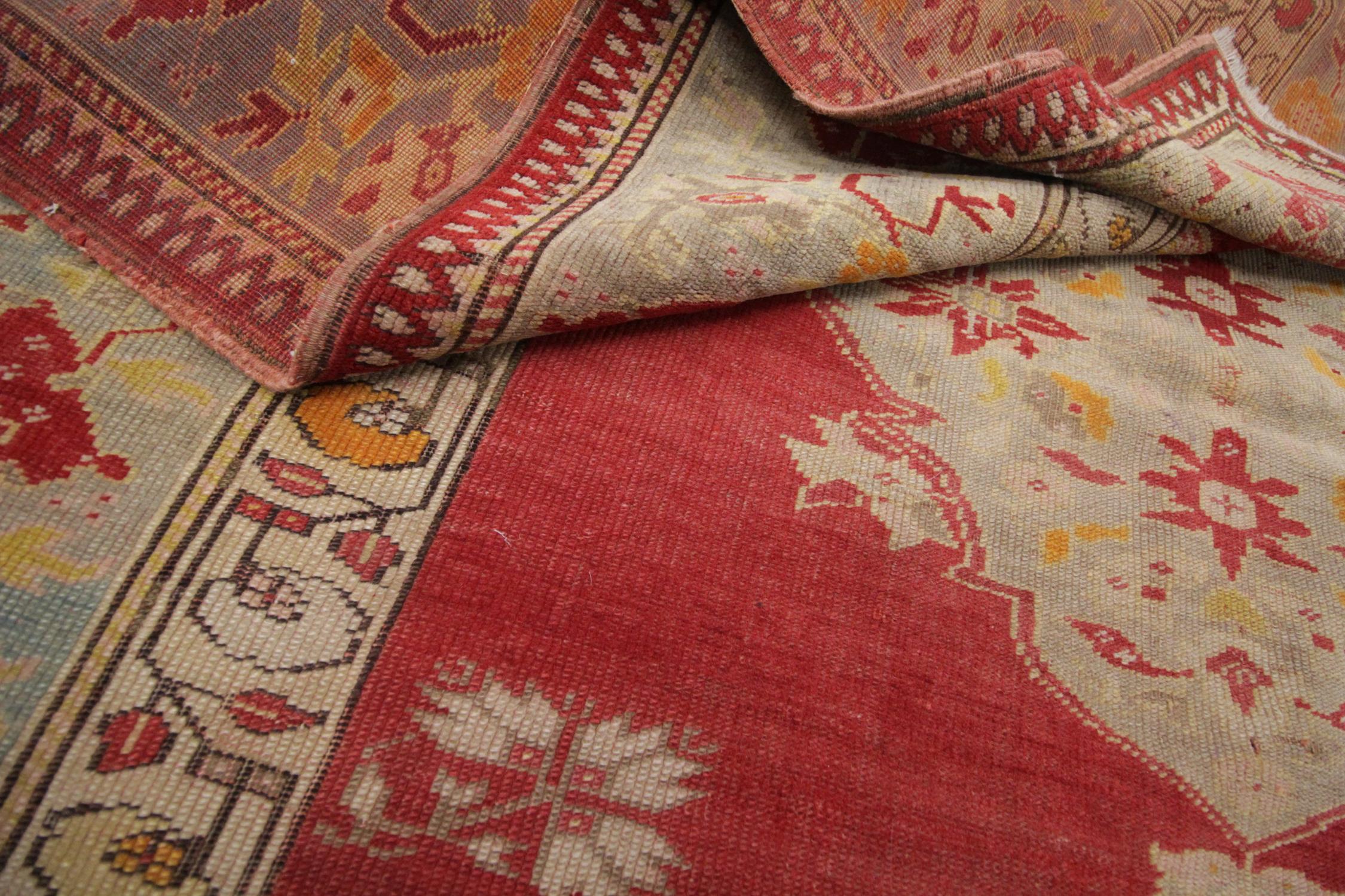 Red Antique Rug Borlou Turkish Rug, Handwoven Carpet, Wool Oriental Rug For Sale 2