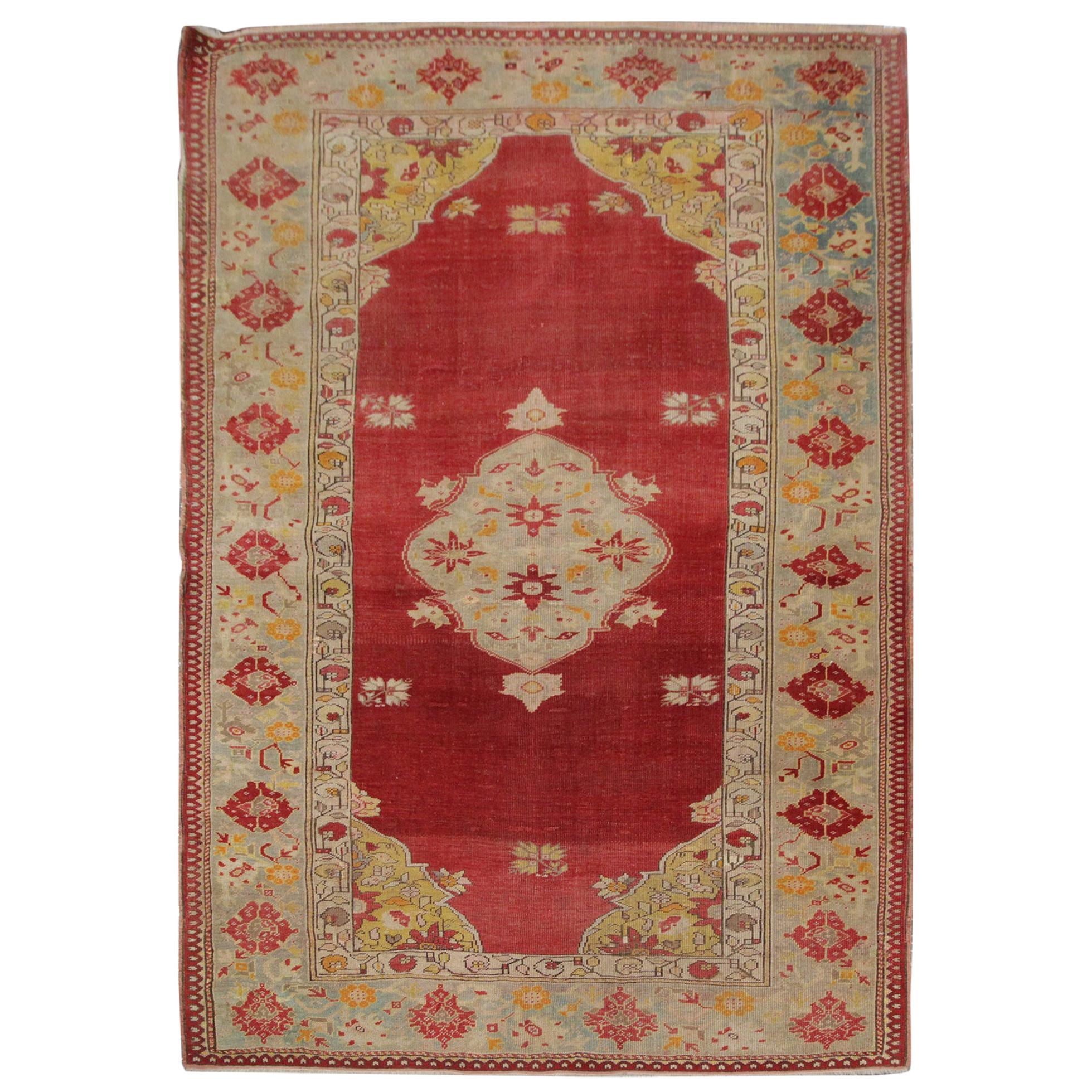 Red Antique Rug Borlou Turkish Rug, Handwoven Carpet, Wool Oriental Rug For Sale