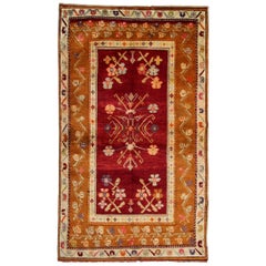 Red Antique Rug, Konya Turkish Carpet Oriental Rug, Geometric Patterned Rug