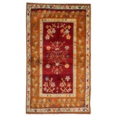 Red Antique Rug, Konya Turkish Carpet Oriental Rug, Geometric Patterned Rug