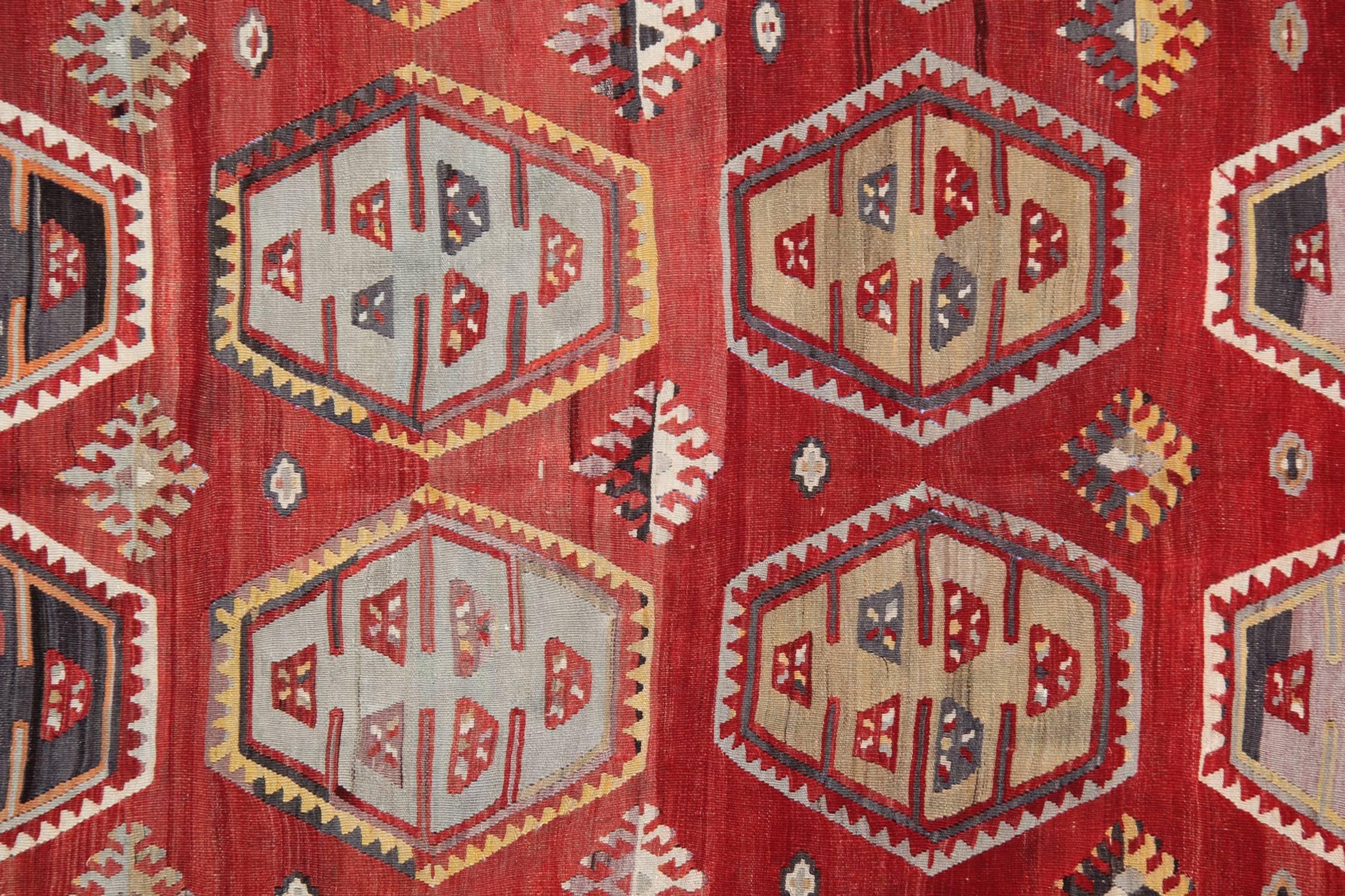 Vegetable Dyed Red Antique Rugs, Handmade Carpet Turkish Kilim Rug, Sarkisla Oriental Rug
