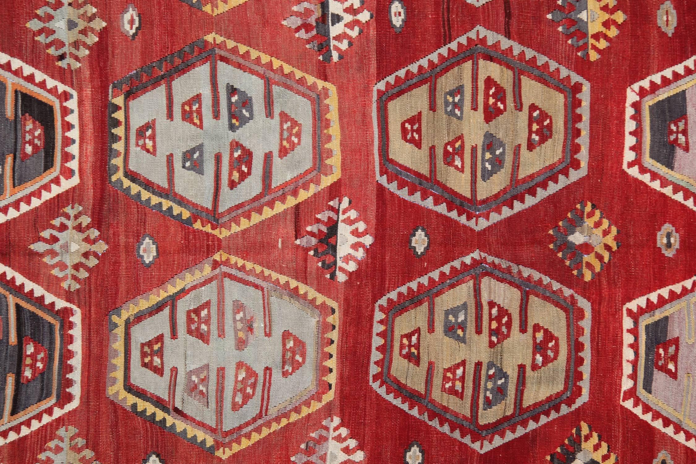 Hand-Knotted Red Antique Rugs, Handmade Carpet Turkish Kilim Rug, Sarkisla Oriental Rug