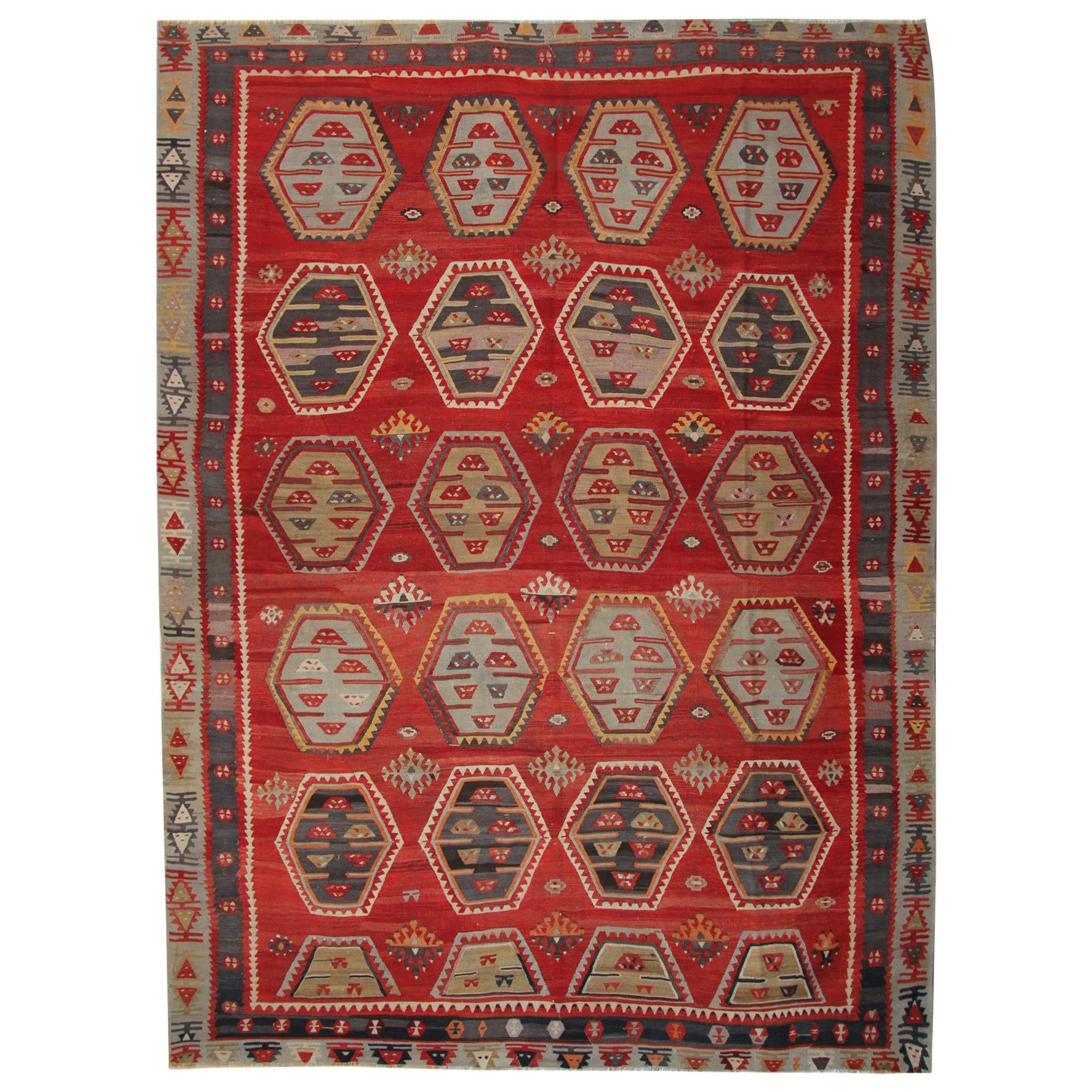 Red Antique Rugs, Handmade Carpet Turkish Kilim Rug, Sarkisla Oriental Rug
