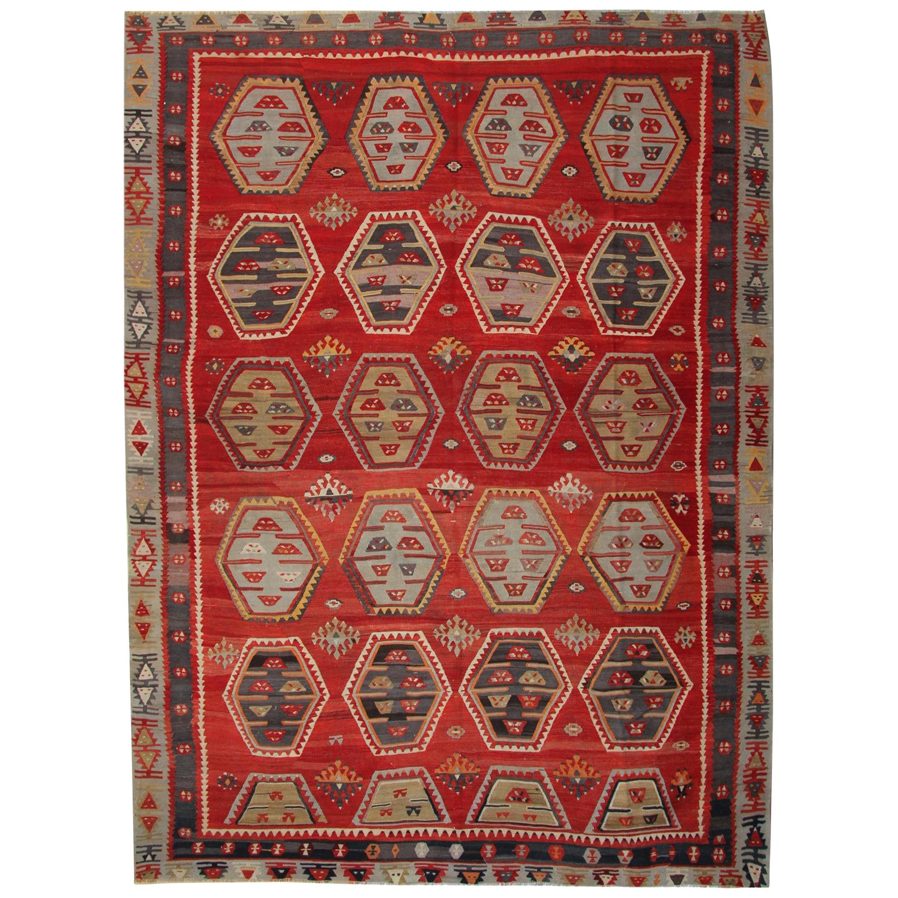 Red Antique Rugs, Handmade Carpet Turkish Kilim Rug, Sarkisla Oriental Rug