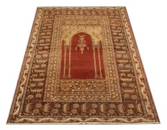 Red Antique Rugs, Traditional Carpet Turkish Rug, Mihrabi Living Room Rug