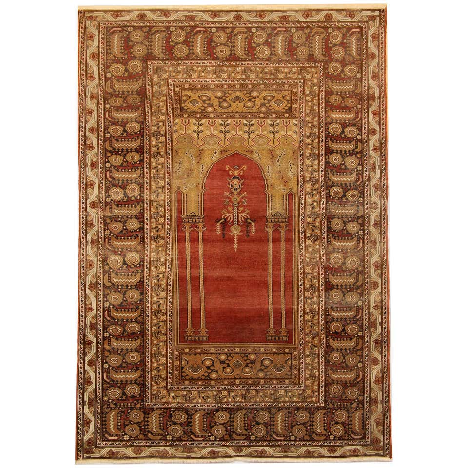 Red Antique Rugs, Traditional Carpet Turkish Rug, Mihrabi Prayer Living ...