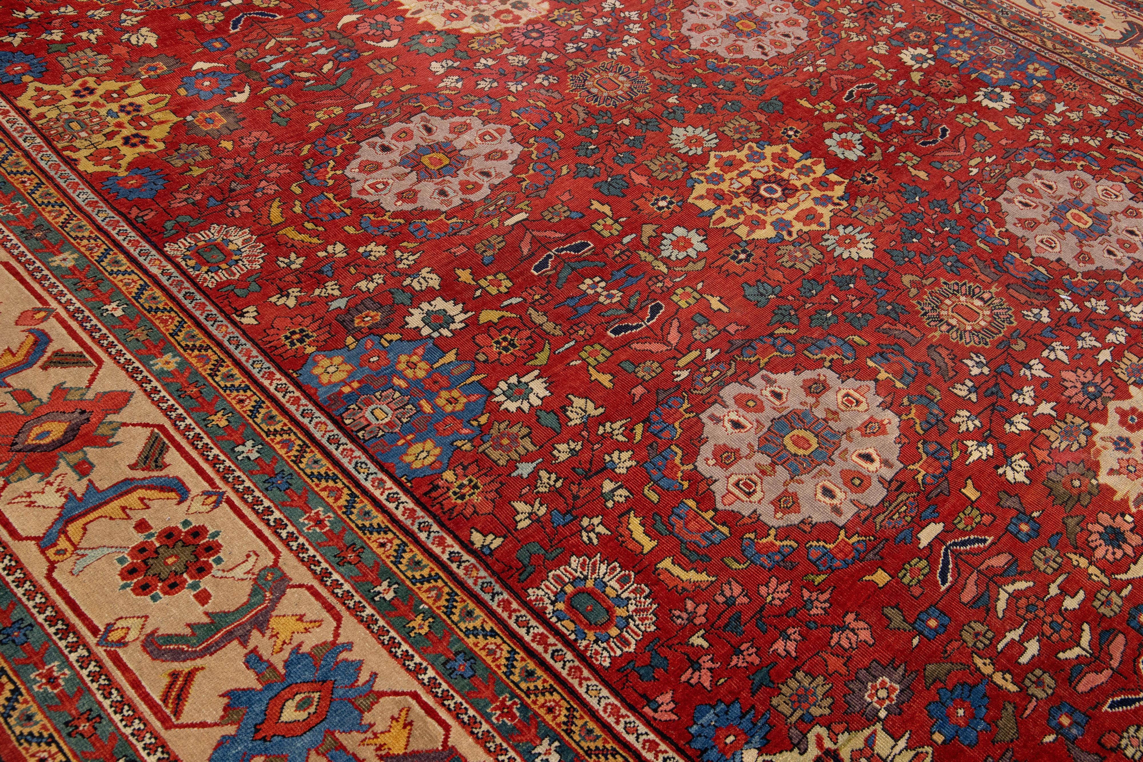 Tapis rouge ancien en laine persane Sultanabad fait à la main avec motif sur toute sa surface en vente 2