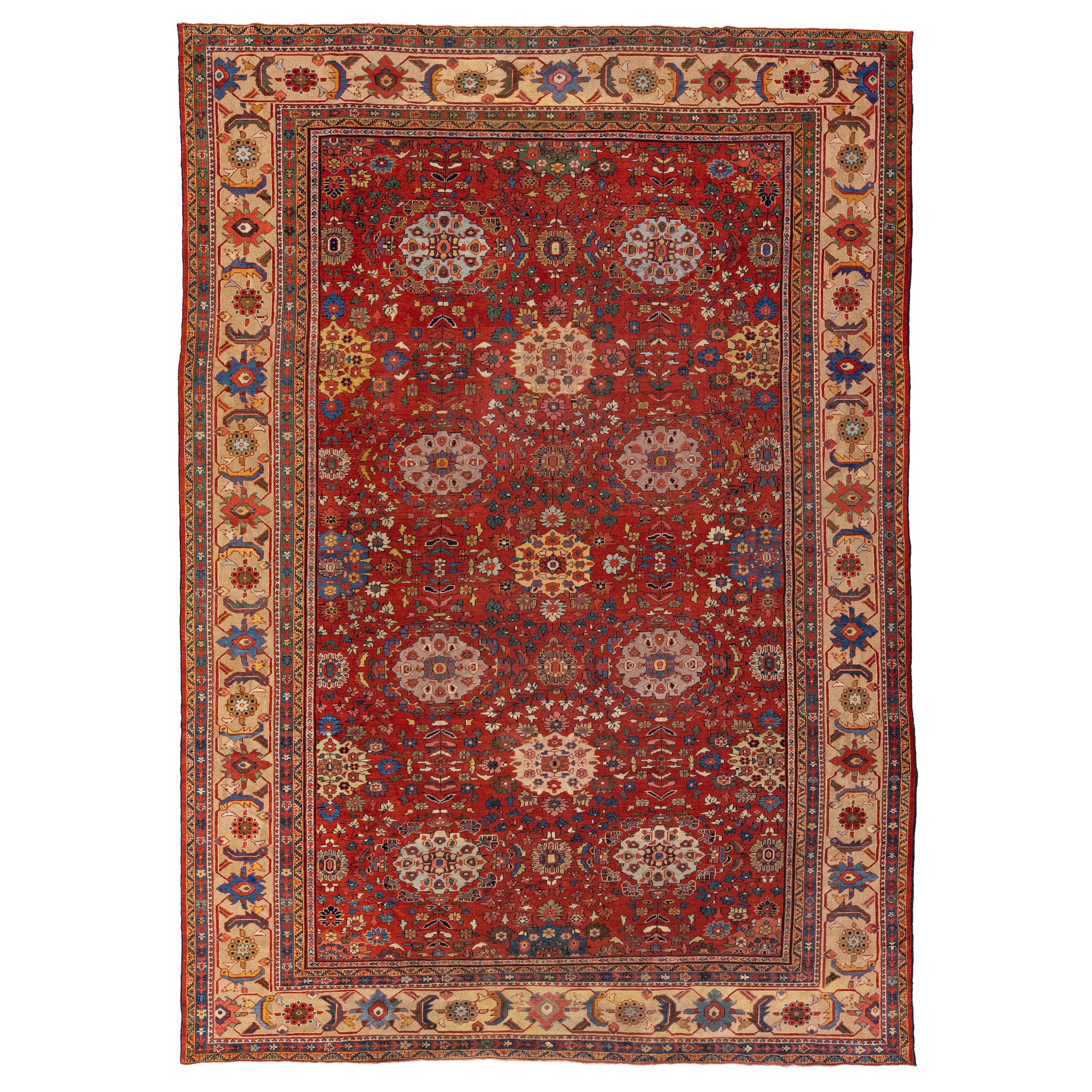 Roter antiker handgefertigter Sultanabad-Teppich aus persischer Wolle mit Allover-Motiv im Angebot