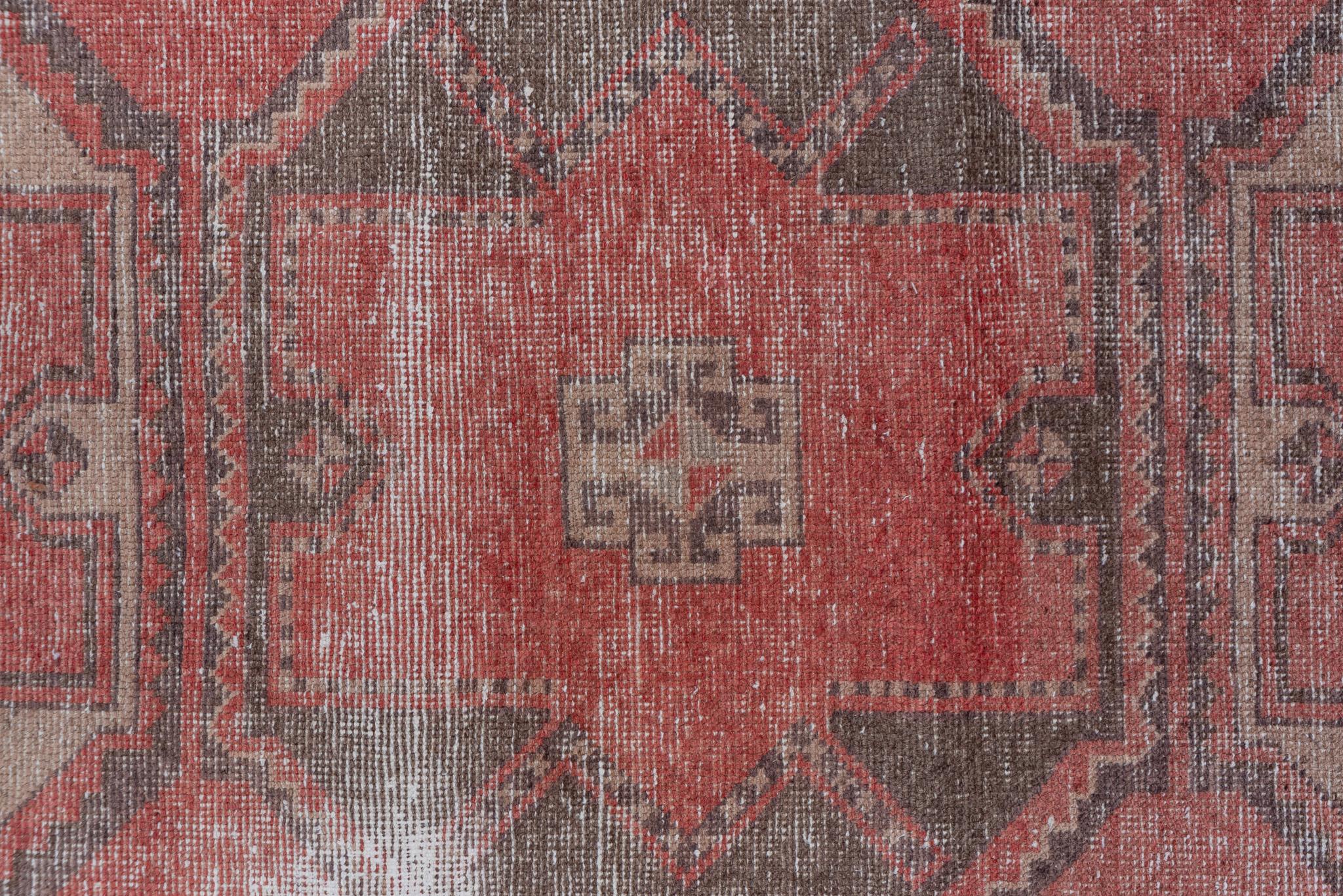 Red Antique Tribal Oushak Runner In Excellent Condition For Sale In New York, NY