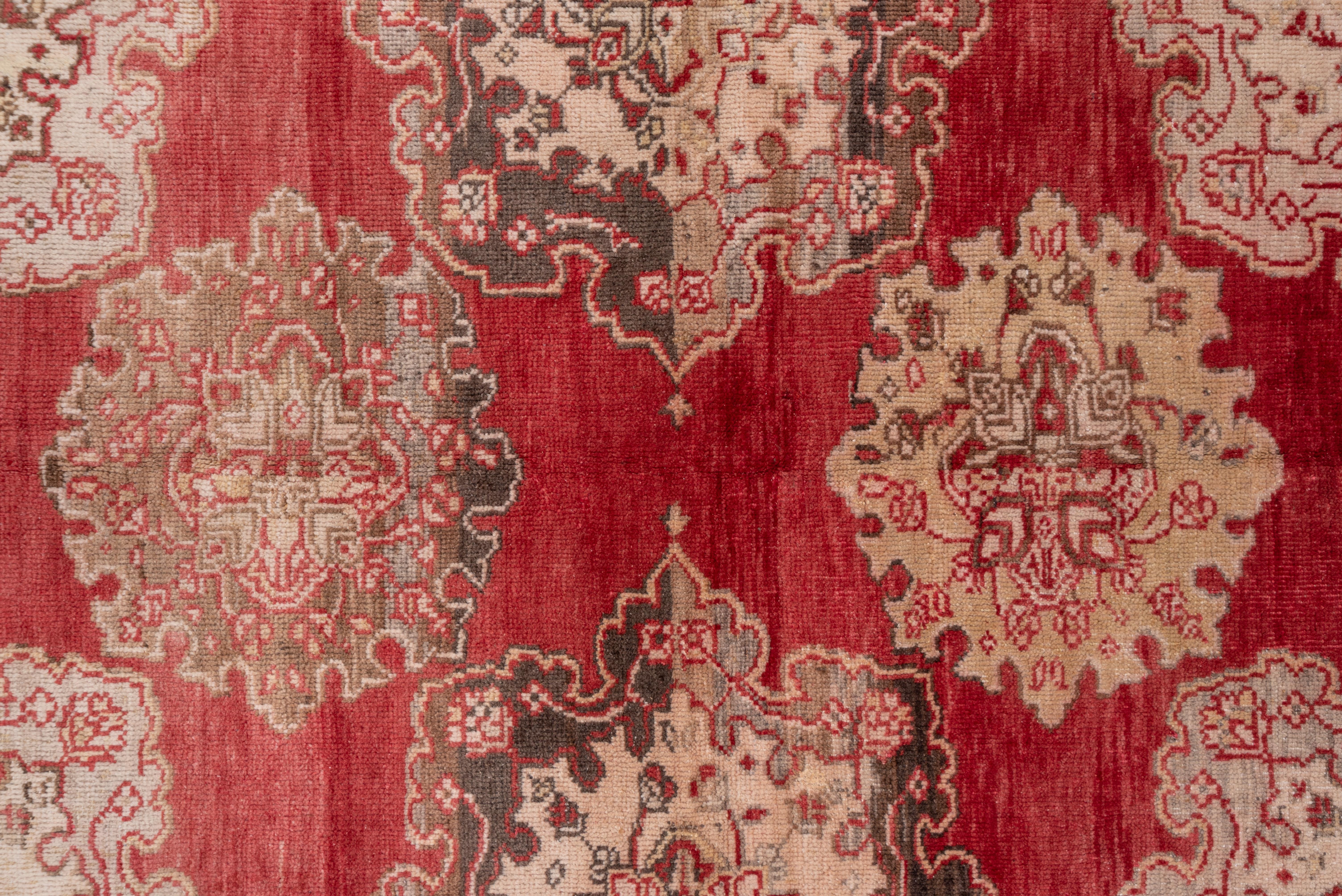 Red Antique Turkish Oushak Carpet with Allover Field In Good Condition For Sale In New York, NY