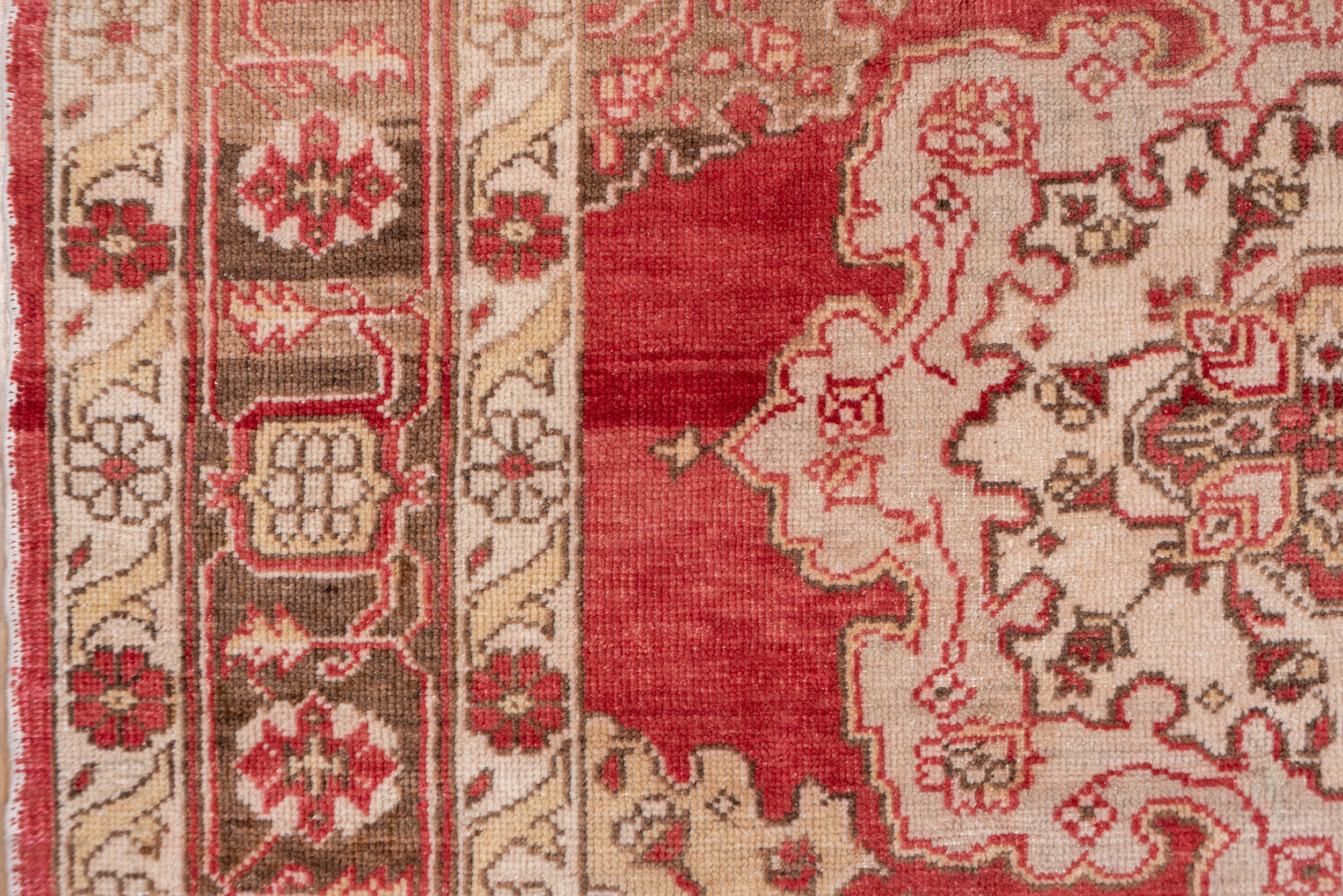 Wool Red Antique Turkish Oushak Carpet with Allover Field For Sale