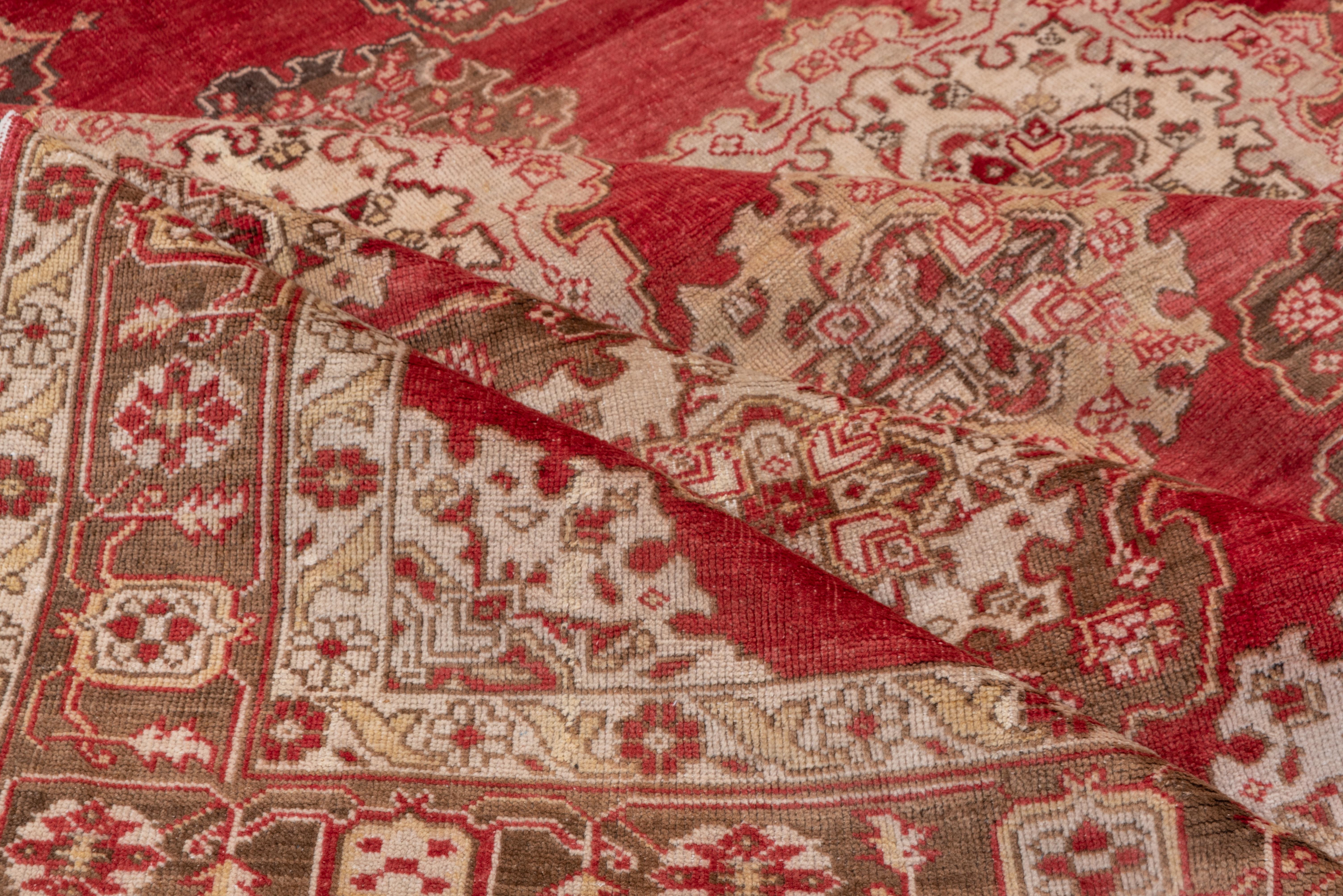 Red Antique Turkish Oushak Carpet with Allover Field For Sale 2