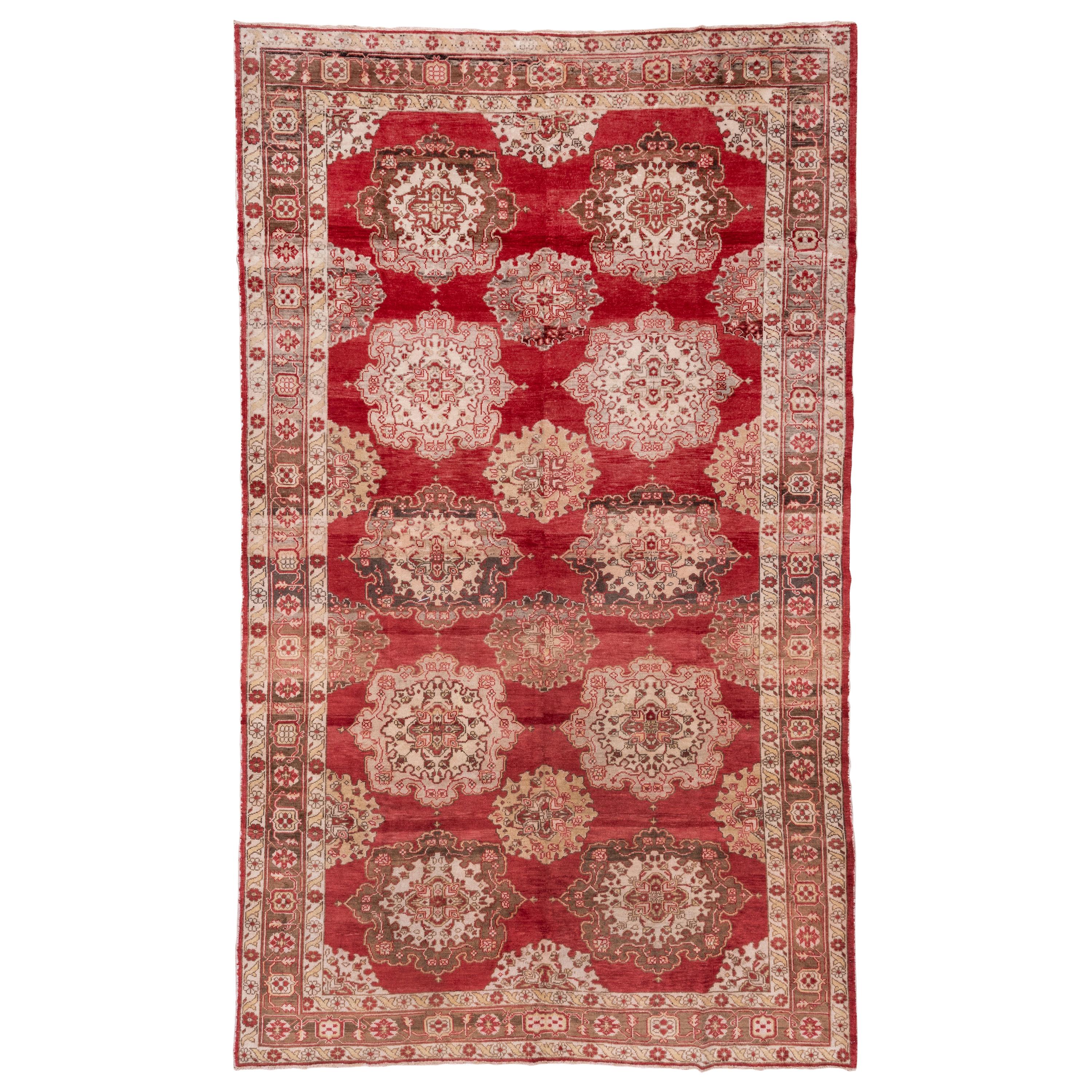 Antique Colorful Turkish Oushak Carpet, Allover Field, Colorful Palette