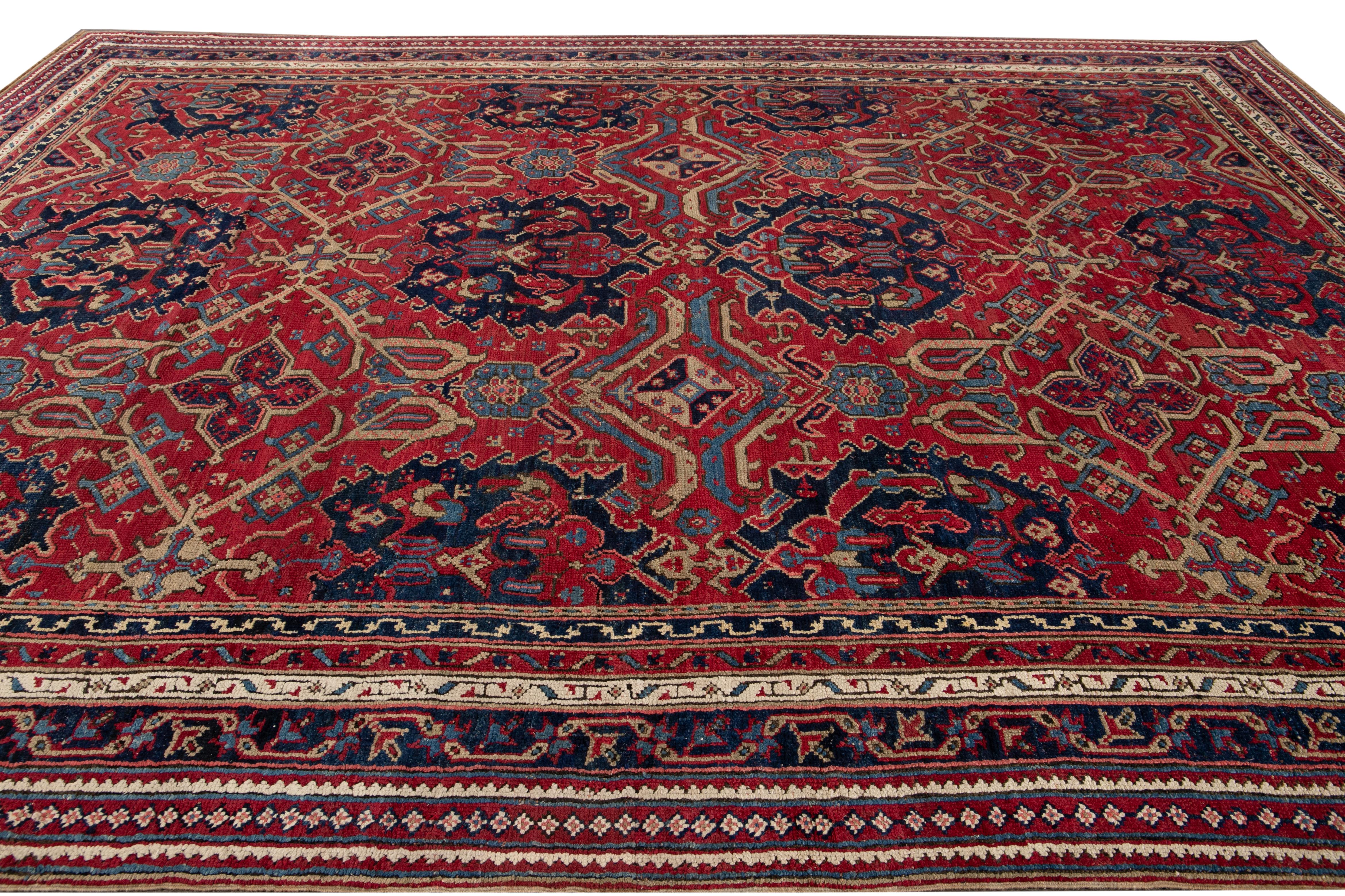 20th Century Red Antique Turkish Oushak Handmade Allover Designed Wool Rug For Sale